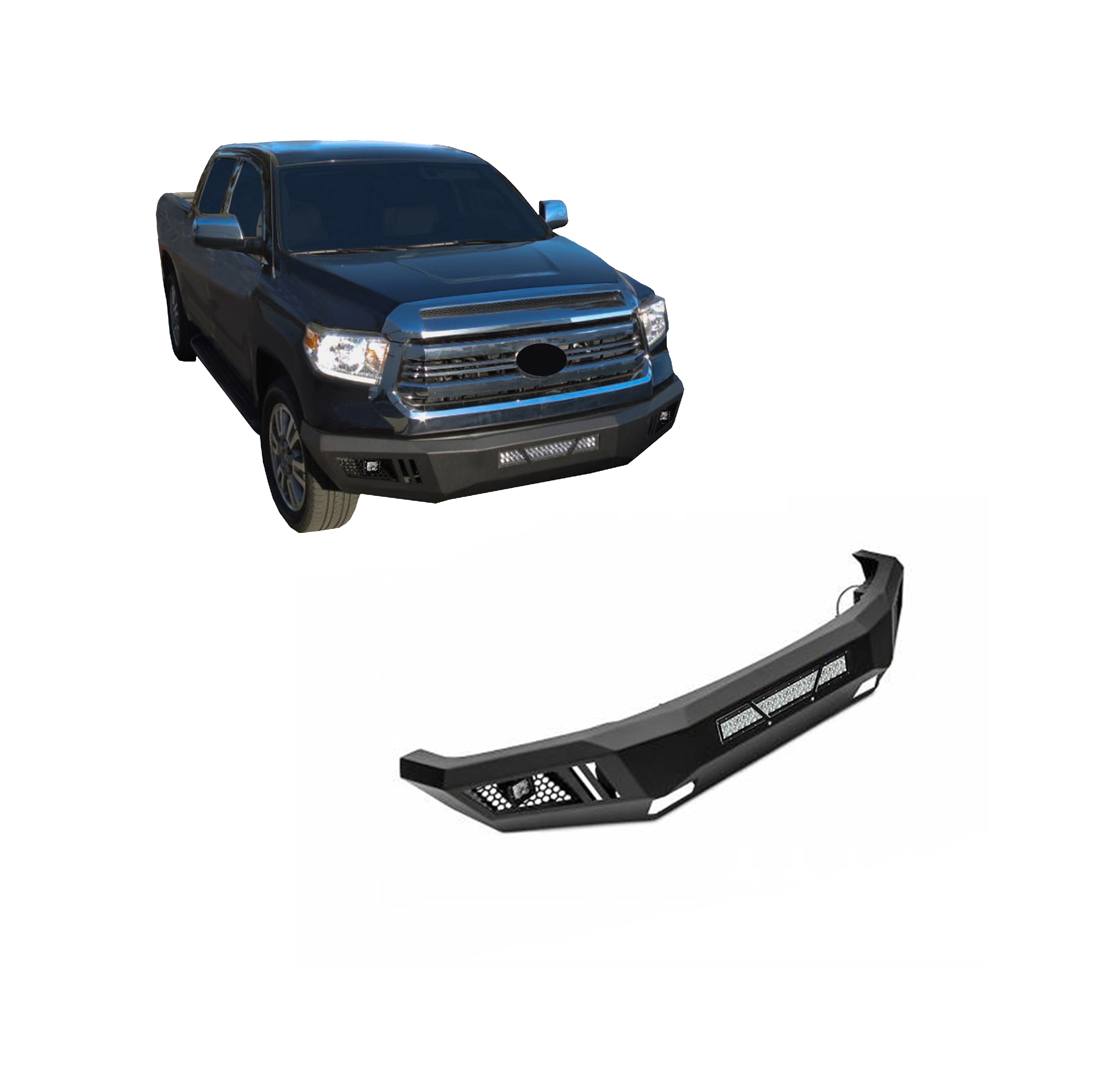 2014-2021 Toyota Tundra Armour Heavy Duty Front Bumper Kit Armour I Front Bumper Includes 1 20in LED Light Bar, 2 sets of 4in cube lights | Black Horse Off Road - Image 1