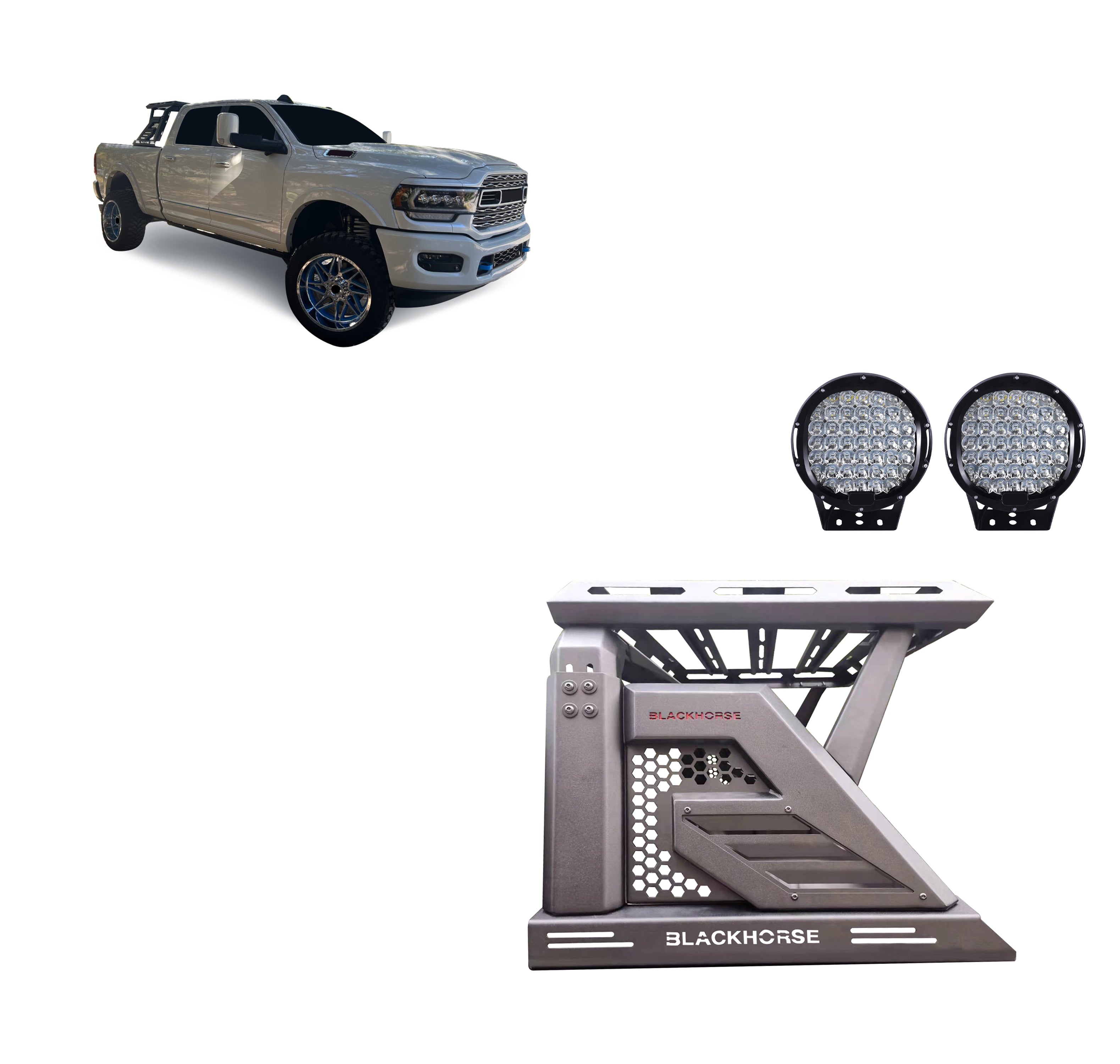 Armour Ii Roll Bar W/Basket Kit 2nd Box: 57.48*4.72*19.68 inch W/ Set of 9" Black Round LED Light | Black Horse Off Road - Image 1