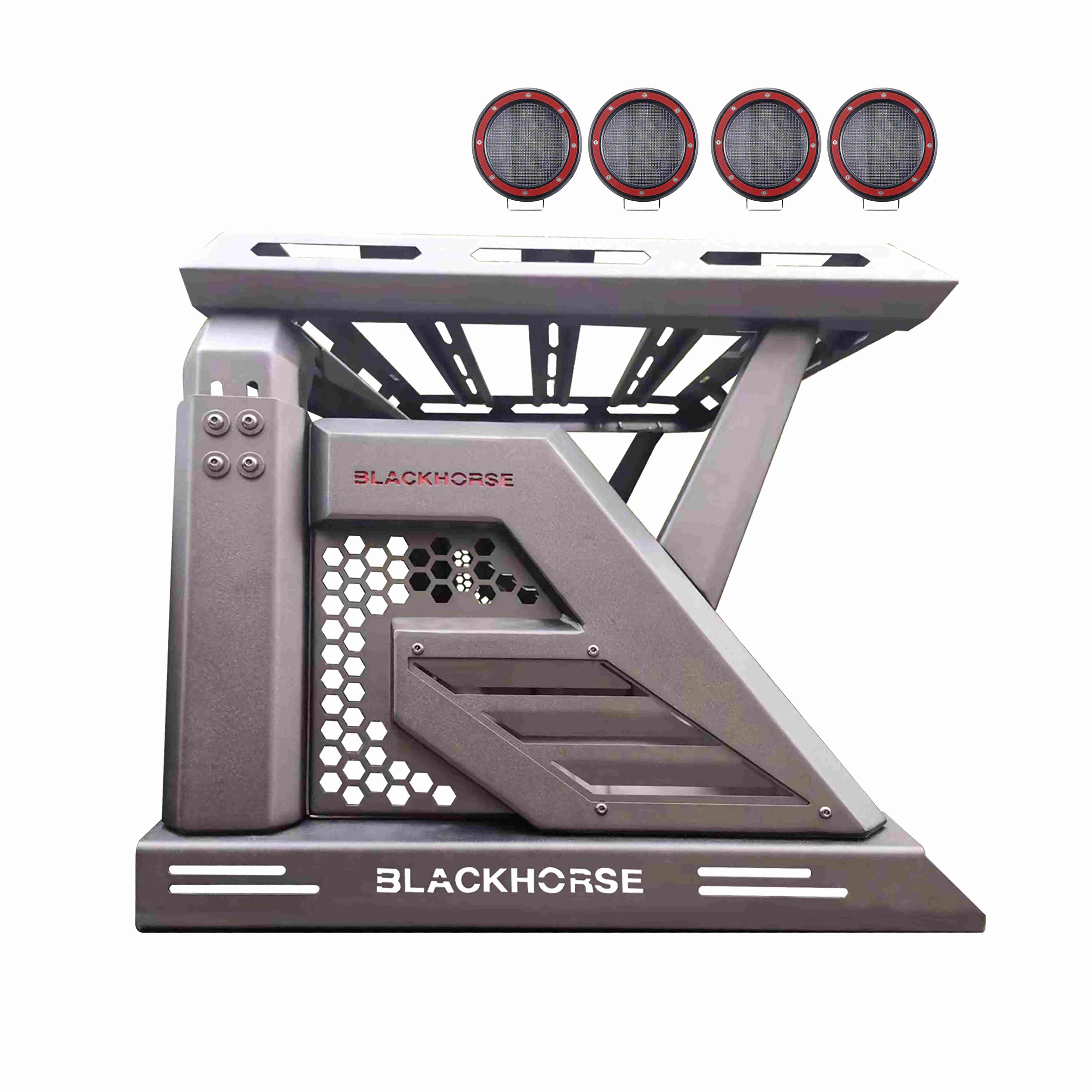 Armour Ii Roll Bar W/Basket Kit 2 sets of 5.3" Dia. Black LED Flood Lights w/ Harness and Switch & 2nd Box: 57.48*4.72*19.68 inch | Black Horse Off Road - Image 10