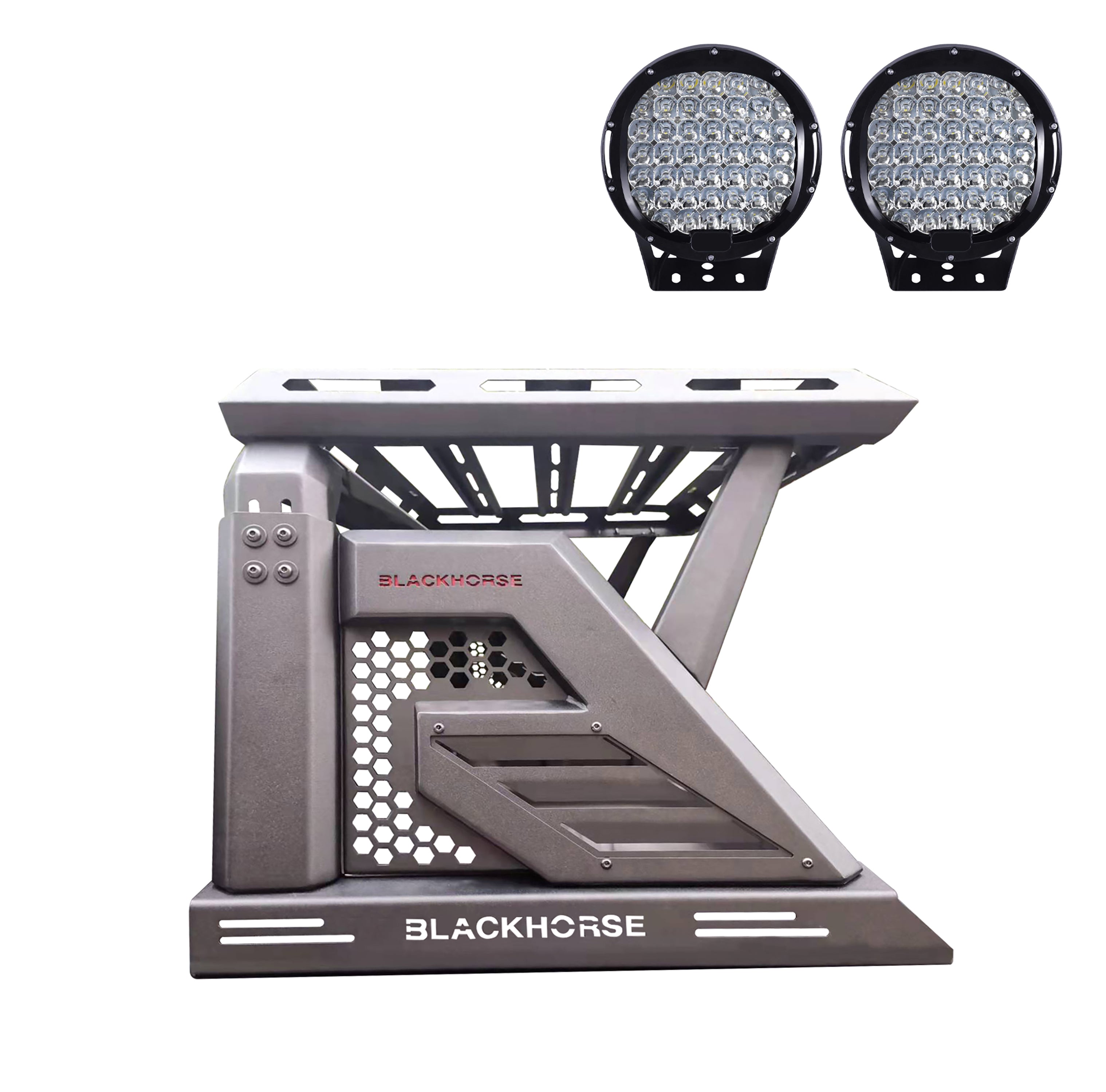 2005-2026 Toyota Tacoma Armour Ii Roll Bar W/Basket Kit 2nd Box: 51.57*4.72*19.68 inch W/ Set of 9" Black Round LED Light | Black Horse Off Road - Image 1