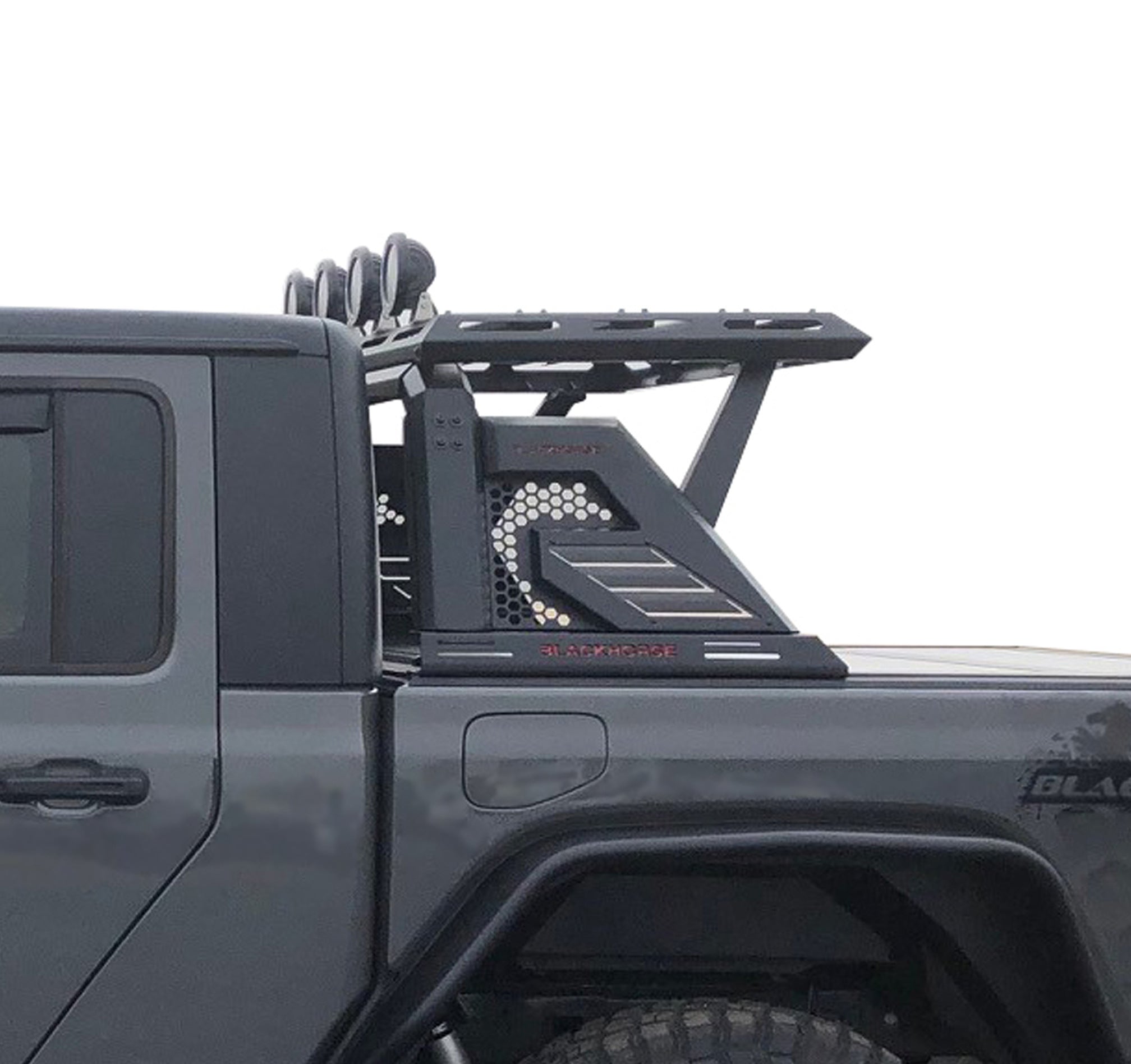 2005-2026 Toyota Tacoma Armour Ii Roll Bar W/Basket Kit 2 sets of 5.3" Dia. Black LED Flood Lights w/ Harness and Switch & 2nd Box: 51.57*4.72*19.68 inch | Black Horse Off Road - Image 1