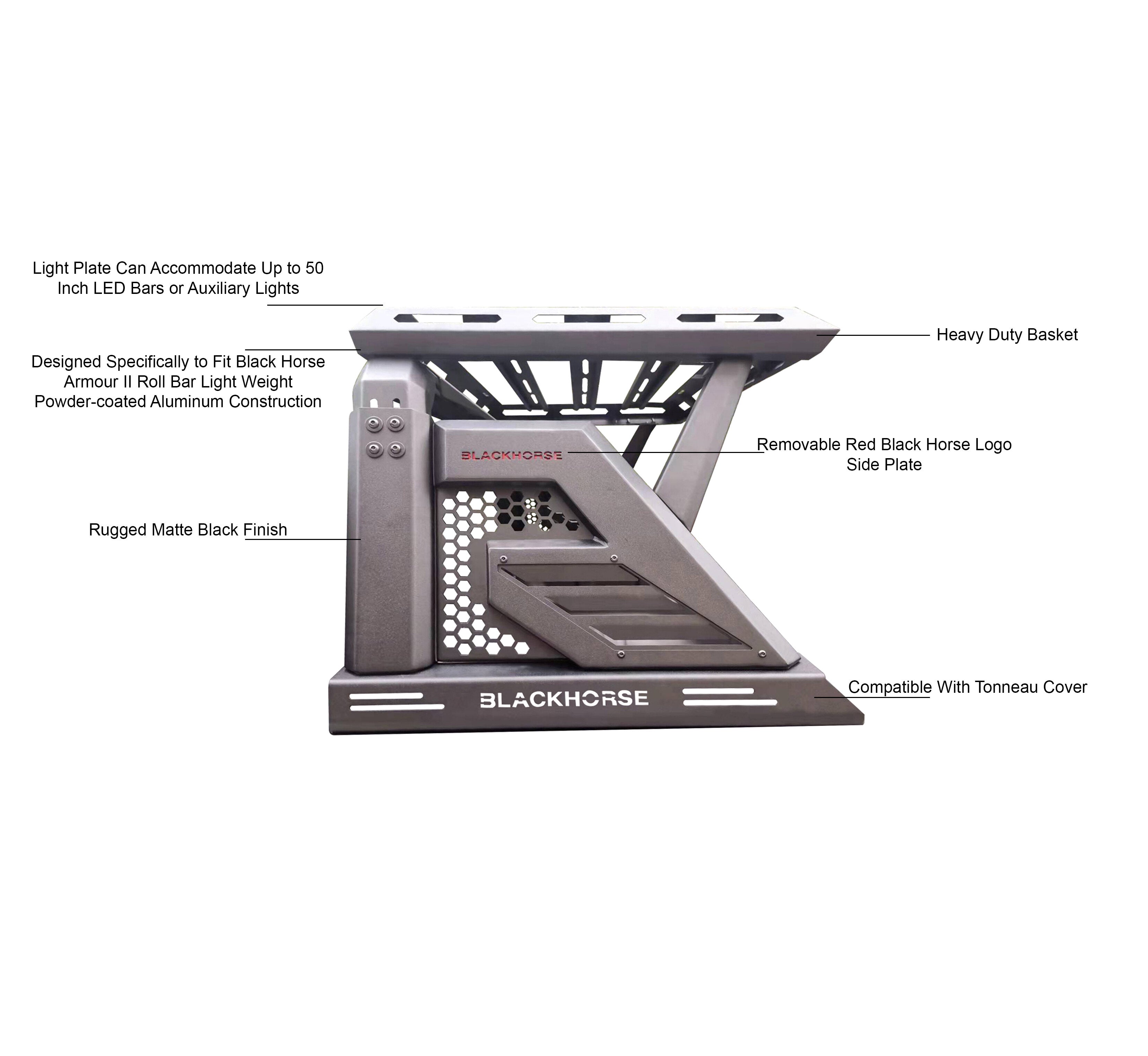 2005-2026 Toyota Tacoma Armour Ii Roll Bar W/Basket 2nd Box: 51.57*4.72*19.68 inch | Black Horse Off Road - Image 2