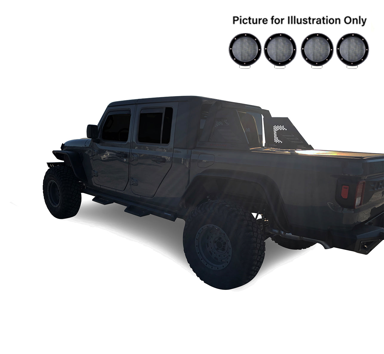 2019-2026 Jeep Gladiator Armour Ii Roll Bar Kit 2 sets of 5.3" Dia. Black LED Flood Lights w/ Harness and Switch | Black Horse Off Road - Image 1