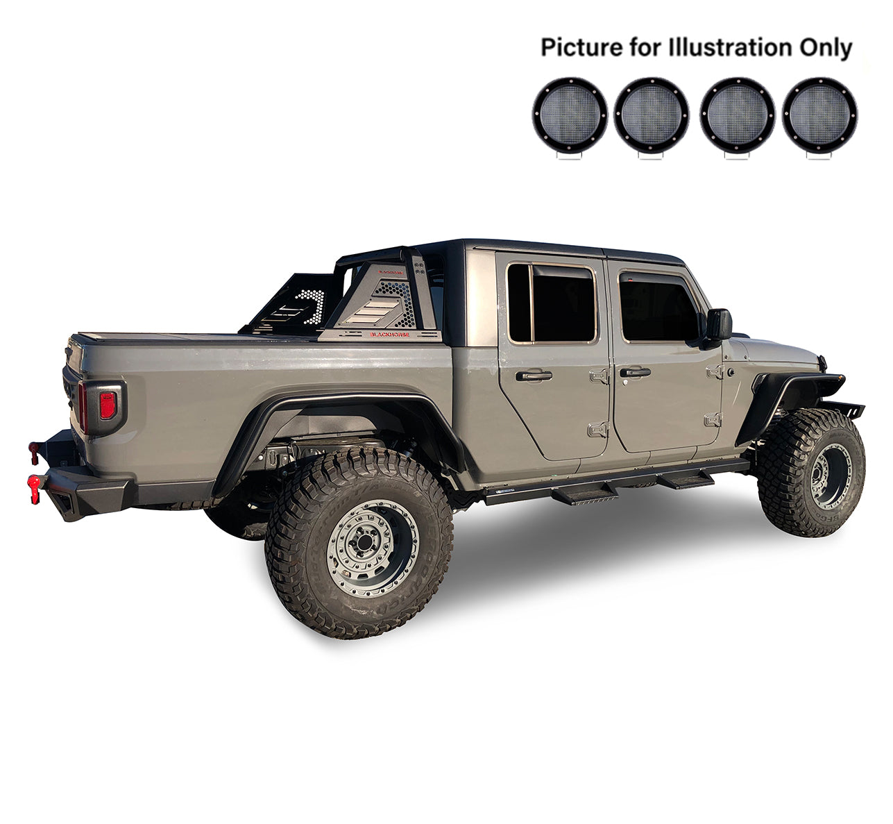 2019-2026 Jeep Gladiator Armour Ii Roll Bar Kit 2 sets of 5.3" Dia. Black LED Flood Lights w/ Harness and Switch | Black Horse Off Road - Image 3