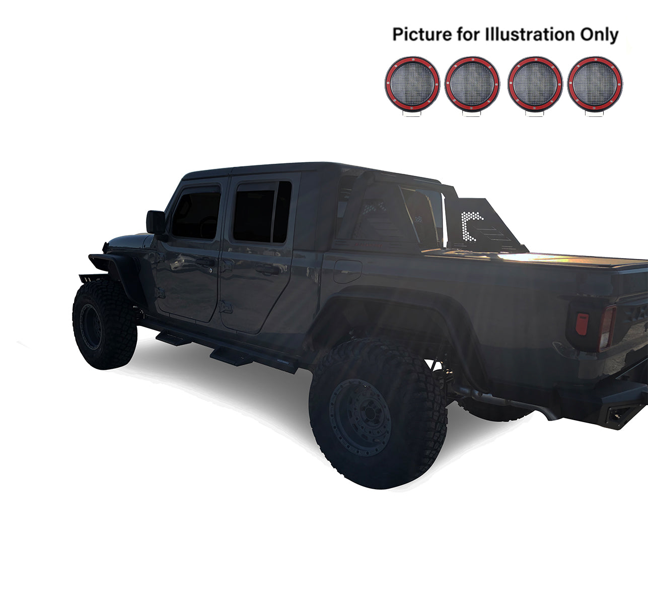 2019-2026 Jeep Gladiator Armour Ii Roll Bar Kit 2 sets of 5.3" Dia. Black LED Flood Lights w/ Harness and Switch | Black Horse Off Road - Image 1