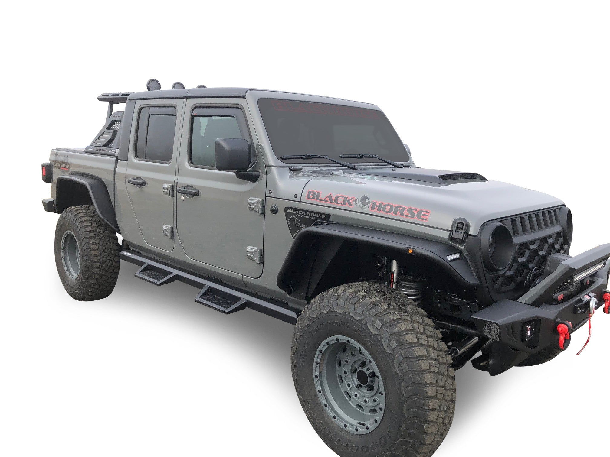 2019-2026 Jeep Gladiator Armour Ii Roll Bar W/Basket Kit 2 sets of 5.3" Dia. Black LED Flood Lights w/ Harness and Switch & 2nd Box: 51.57*4.72*19.68 inch | Black Horse Off Road - Image 9