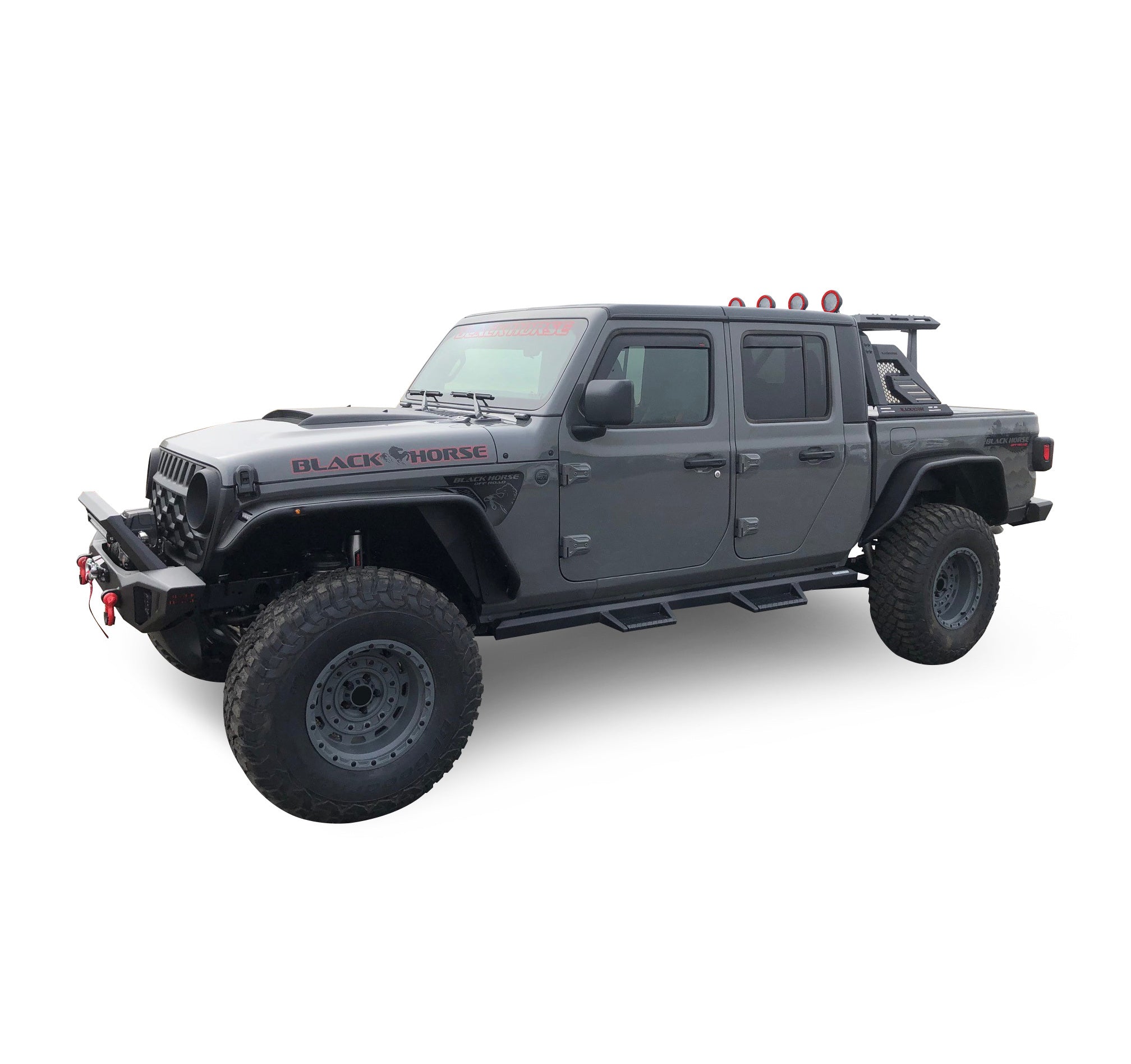 2019-2026 Jeep Gladiator Armour Ii Roll Bar W/Basket Kit 2 sets of 5.3" Dia. Black LED Flood Lights w/ Harness and Switch & 2nd Box: 51.57*4.72*19.68 inch | Black Horse Off Road - Image 1
