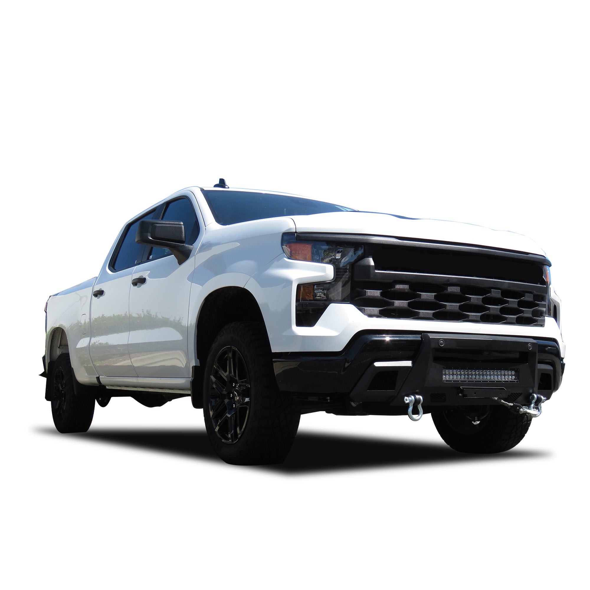 2022-2026 Chevrolet Silverado 1500 Armour Iii Heavy Duty Front Winch Bumper Kit & Winch Comes with 20" Single Row Light Bar & 12K Synthetic Rope Winch | Black Horse Off Road - Image 2