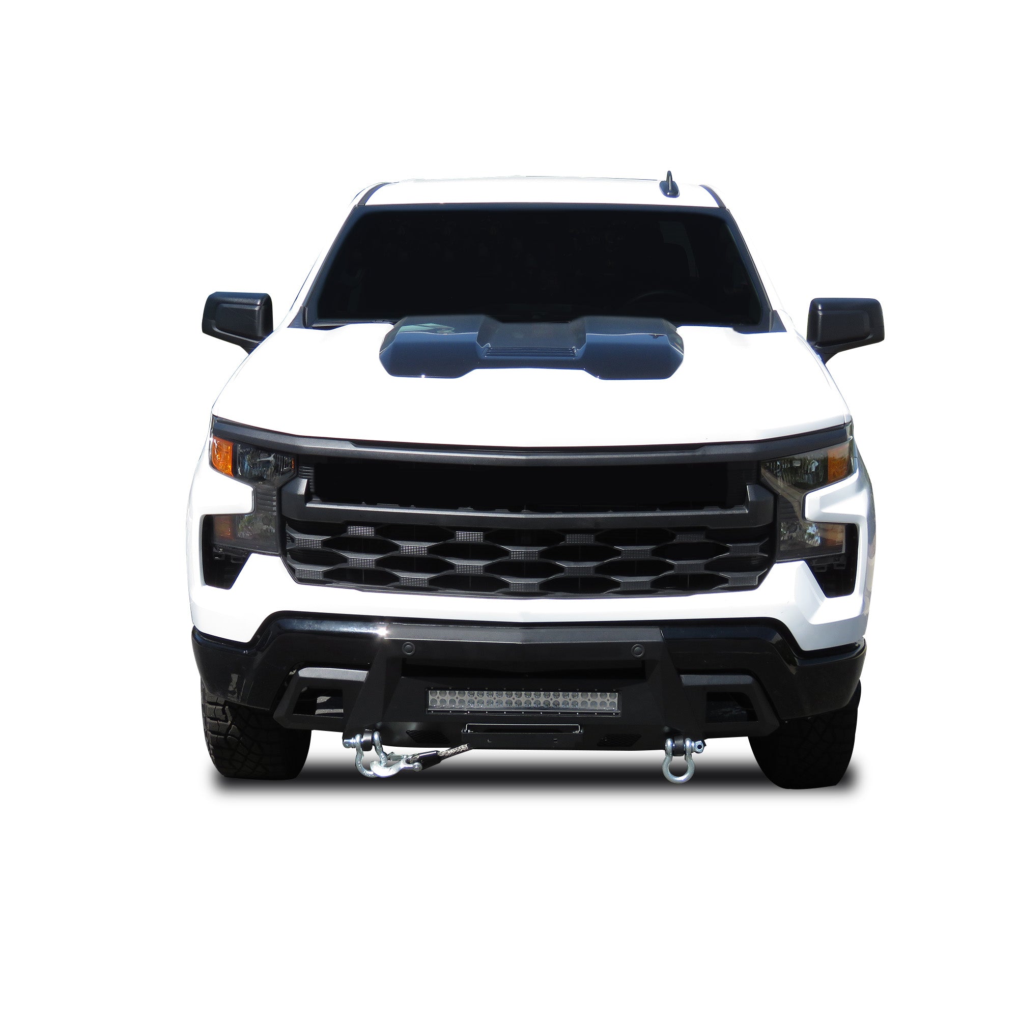 2022-2026 Chevrolet Silverado 1500 Armour Iii Heavy Duty Front Winch Bumper Kit & Winch Comes with 20" Single Row Light Bar & 12K Synthetic Rope Winch | Black Horse Off Road - Image 3
