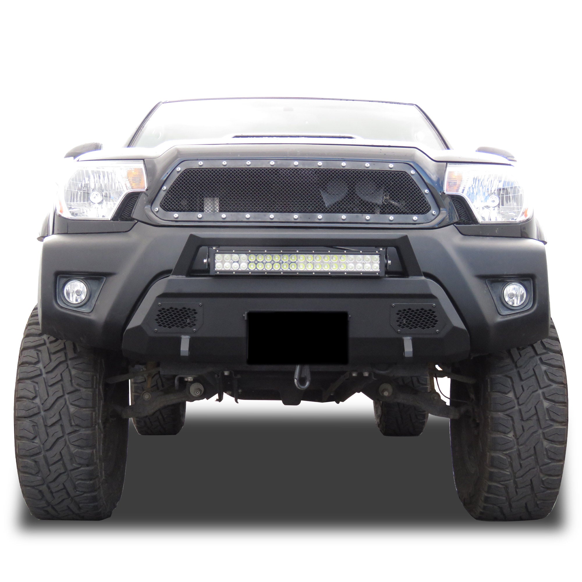 2012-2015 Toyota Tacoma Armour Iii Heavy Duty Front Winch Bumper Kit & Winch Comes with 20" Single Row Light Bar & 12K Synthetic Rope Winch | Black Horse Off Road - Image 1