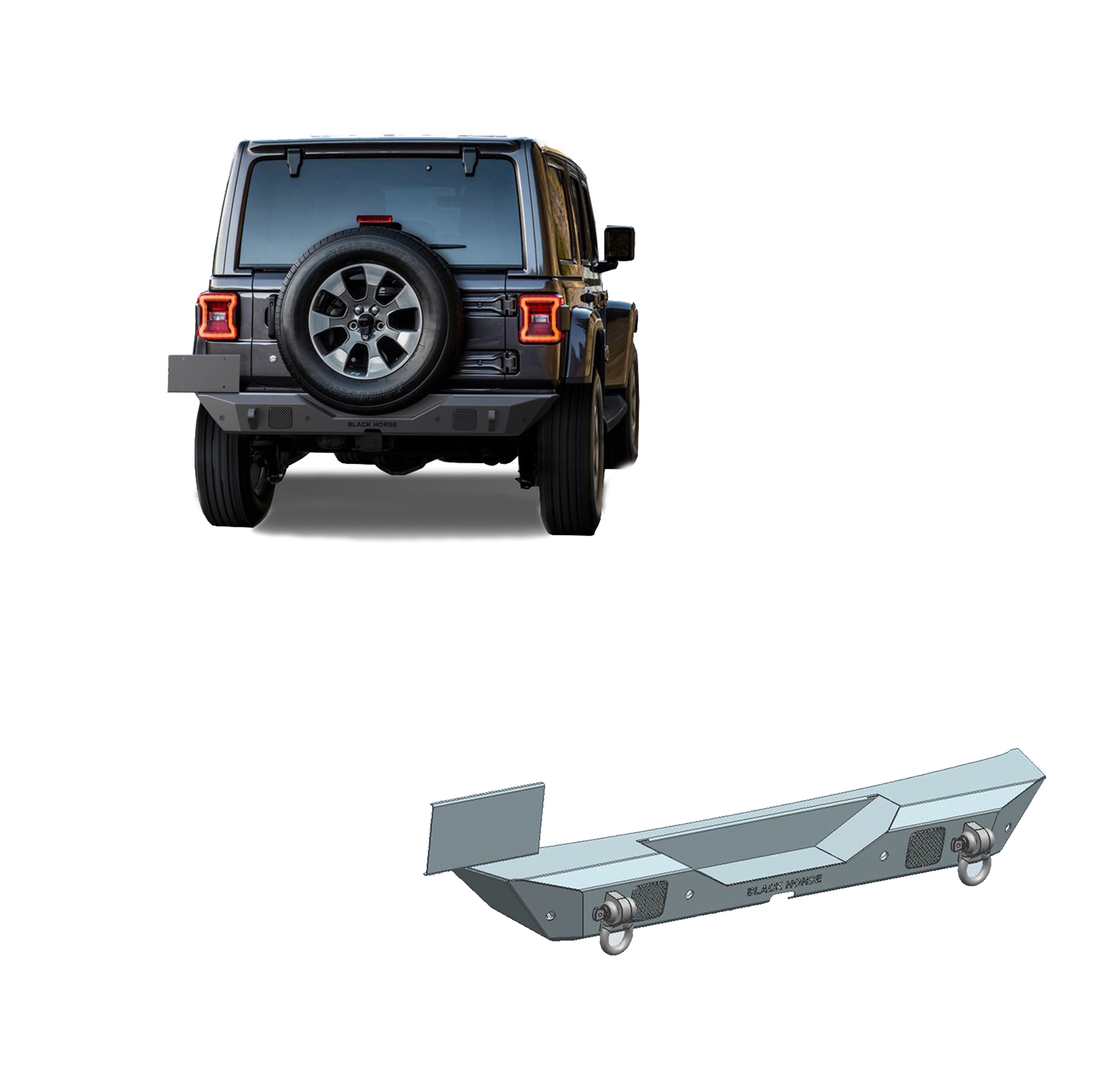 2018-2026 Jeep Wrangler Armour Heavy Duty Rear Bumper No lights included | Black Horse Off Road - Image 1