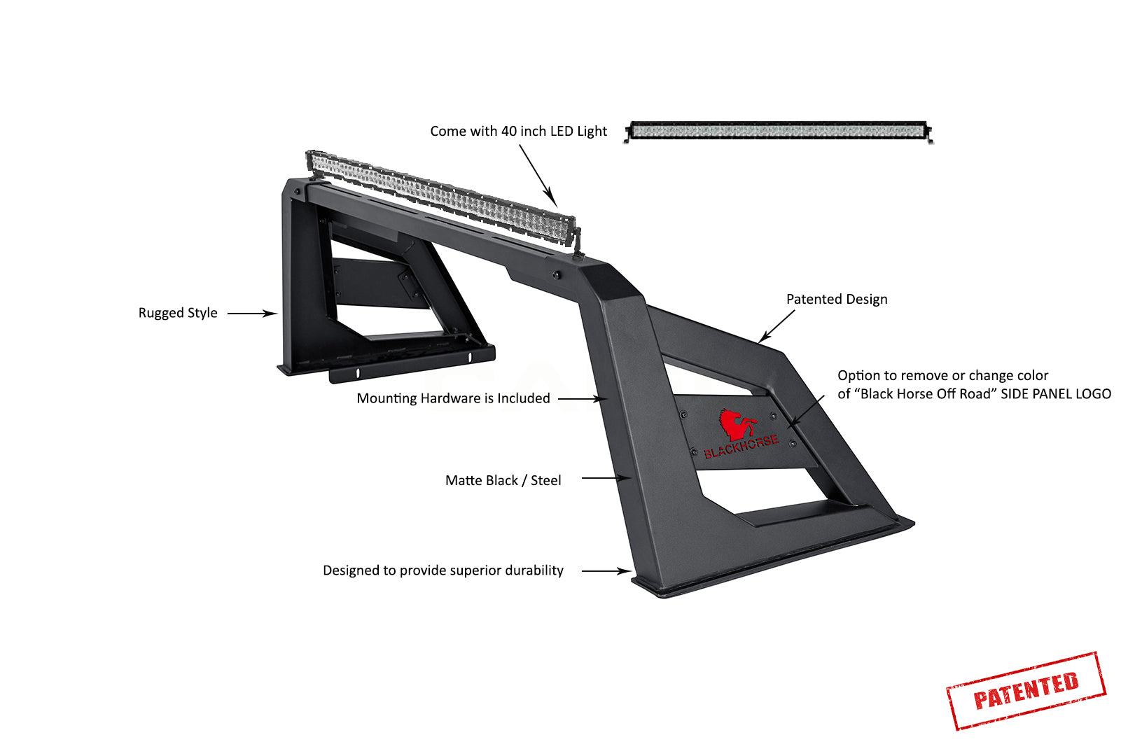 2005-2021 Nissan Frontier Armour Roll Bar Kit Includes 1 40in LED Light Bar | Black Horse Off Road - Image 5
