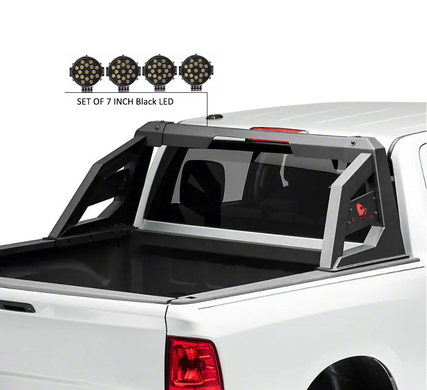 2005-2021 Nissan Frontier Armour Roll Bar Kit Incl. 2 pairs of 7.0"Dia. LED Lights w/ Black Trim Rings w/ Wiring Harness and Switch | Black Horse Off Road - Image 4