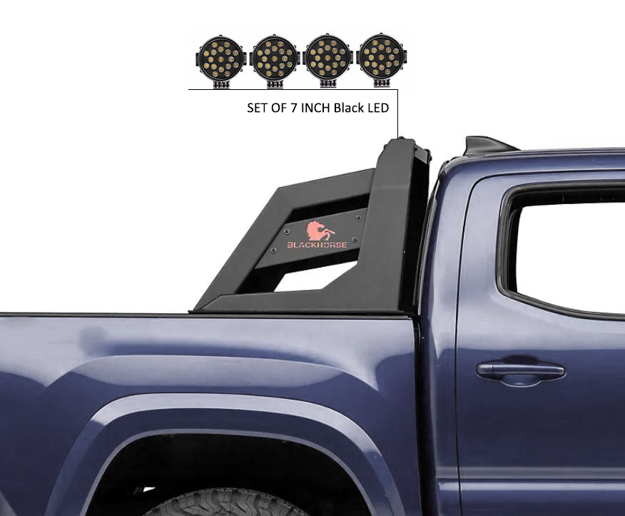 2005-2021 Nissan Frontier Armour Roll Bar Kit Incl. 2 pairs of 7.0"Dia. LED Lights w/ Black Trim Rings w/ Wiring Harness and Switch | Black Horse Off Road - Image 5