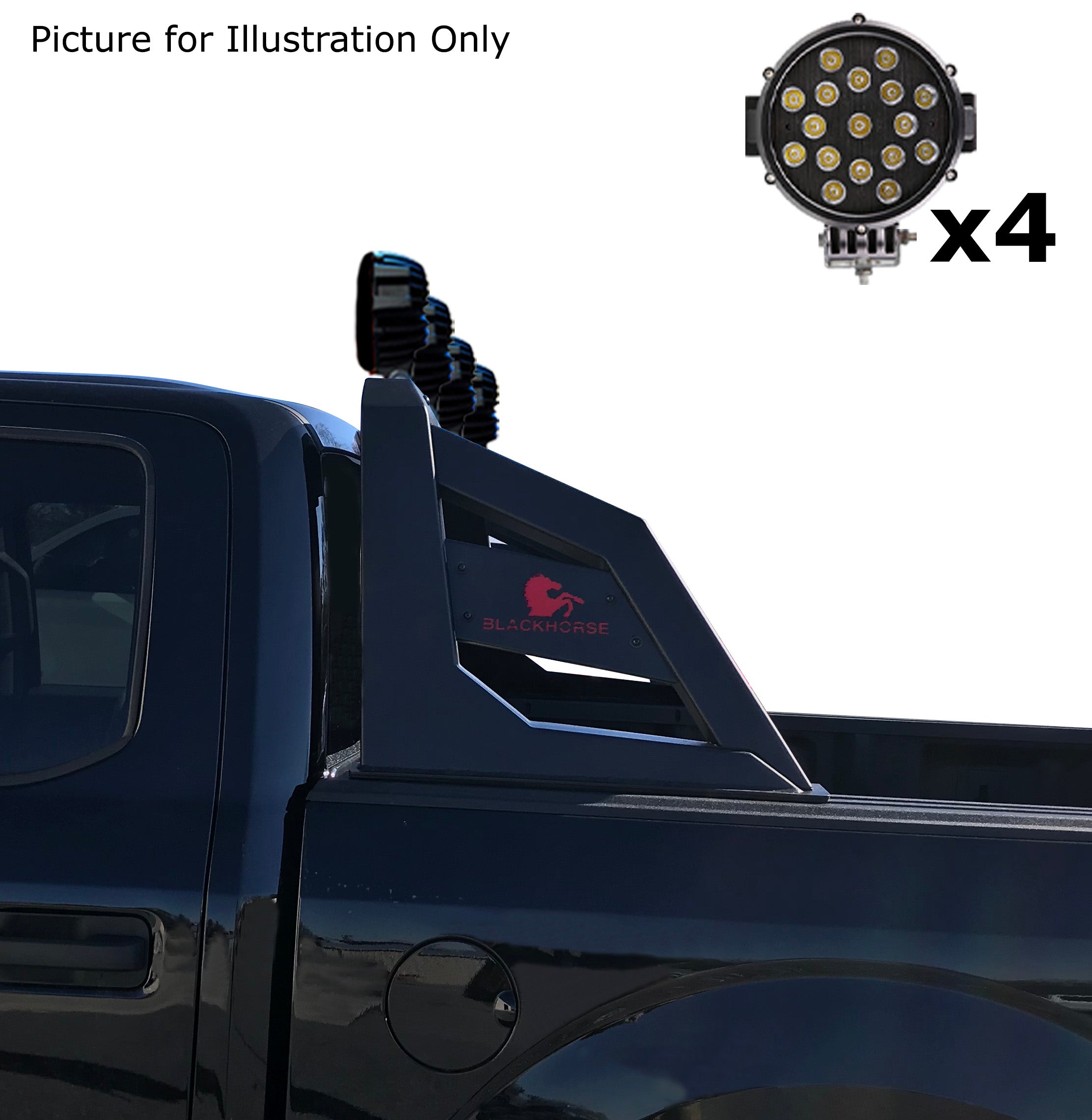 2005-2021 Nissan Frontier Armour Roll Bar Kit Incl. 2 pairs of 7.0"Dia. LED Lights w/ Black Trim Rings w/ Wiring Harness and Switch | Black Horse Off Road - Image 7