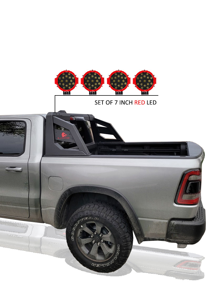 2005-2021 Nissan Frontier Armour Roll Bar Kit Incl. 2 pairs of 7.0"Dia. LED Lights w/Red Trim Rings w/ Wiring Harness and Switch | Black Horse Off Road - Image 5