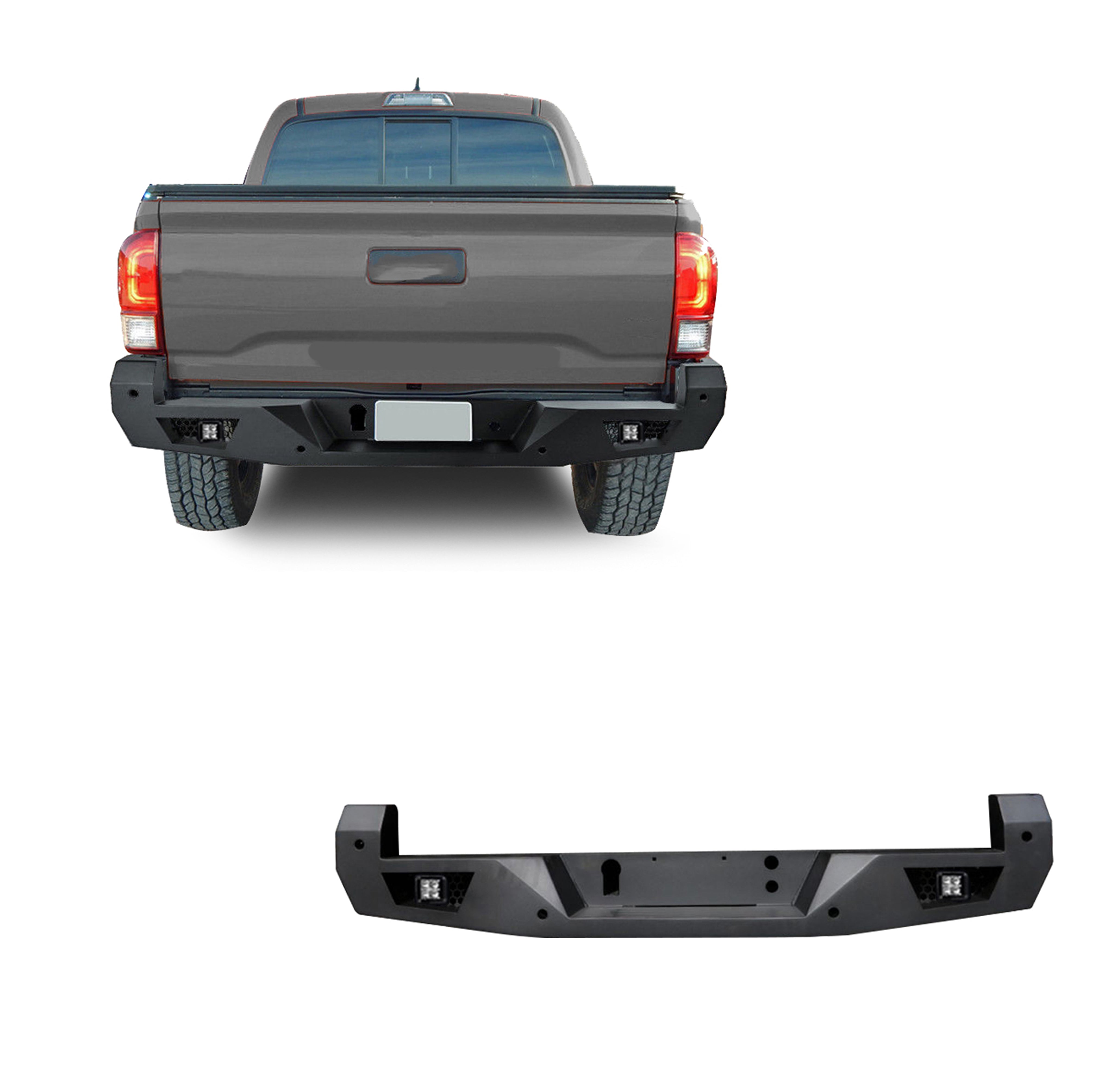 2016-2023 Toyota Tacoma Armour Heavy Duty Rear Bumper Kit Includes 1 set of 4in cube lights | Black Horse Off Road - Image 1