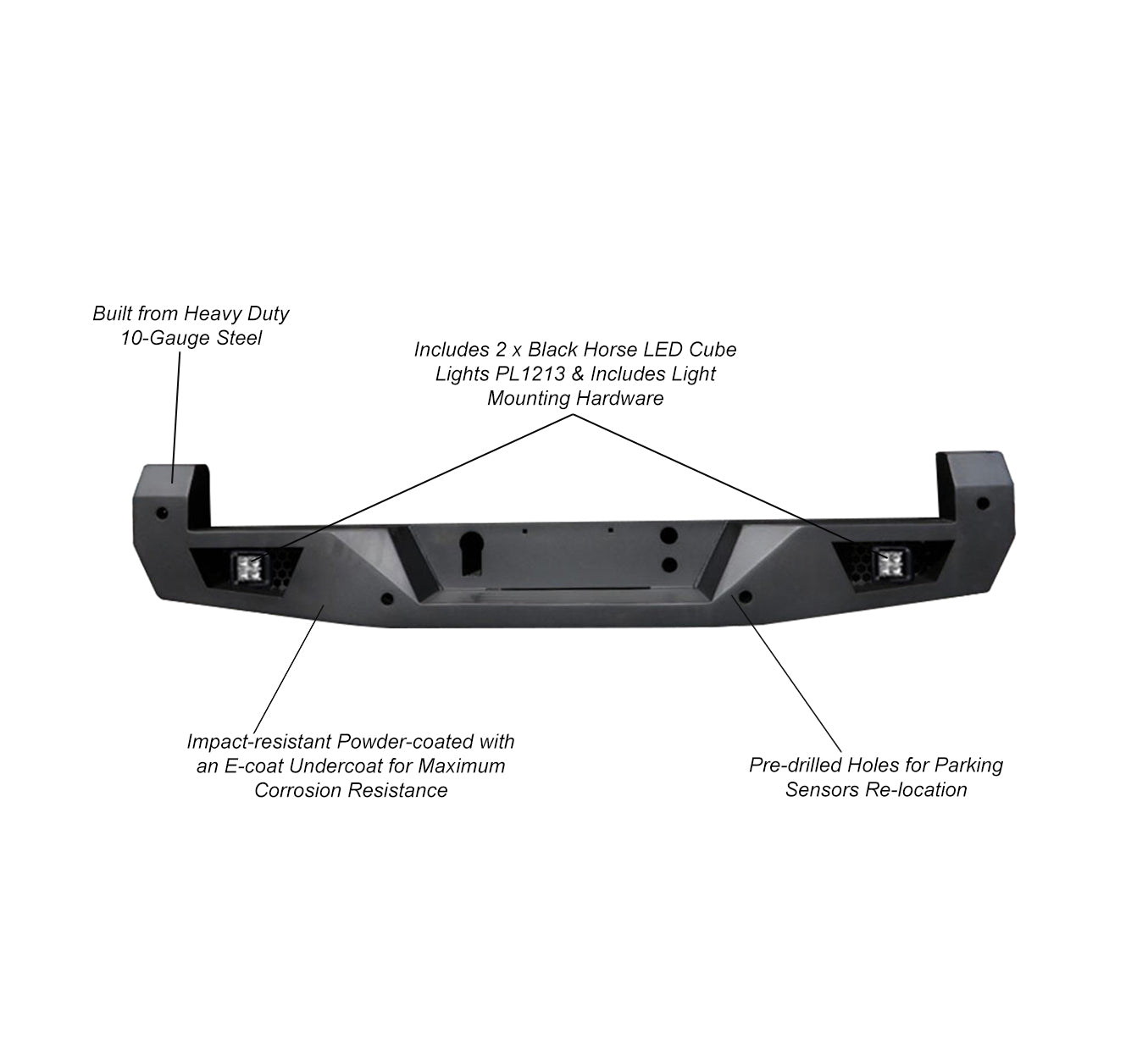 2016-2023 Toyota Tacoma Armour Heavy Duty Rear Bumper Kit Includes 1 set of 4in cube lights | Black Horse Off Road - Image 7
