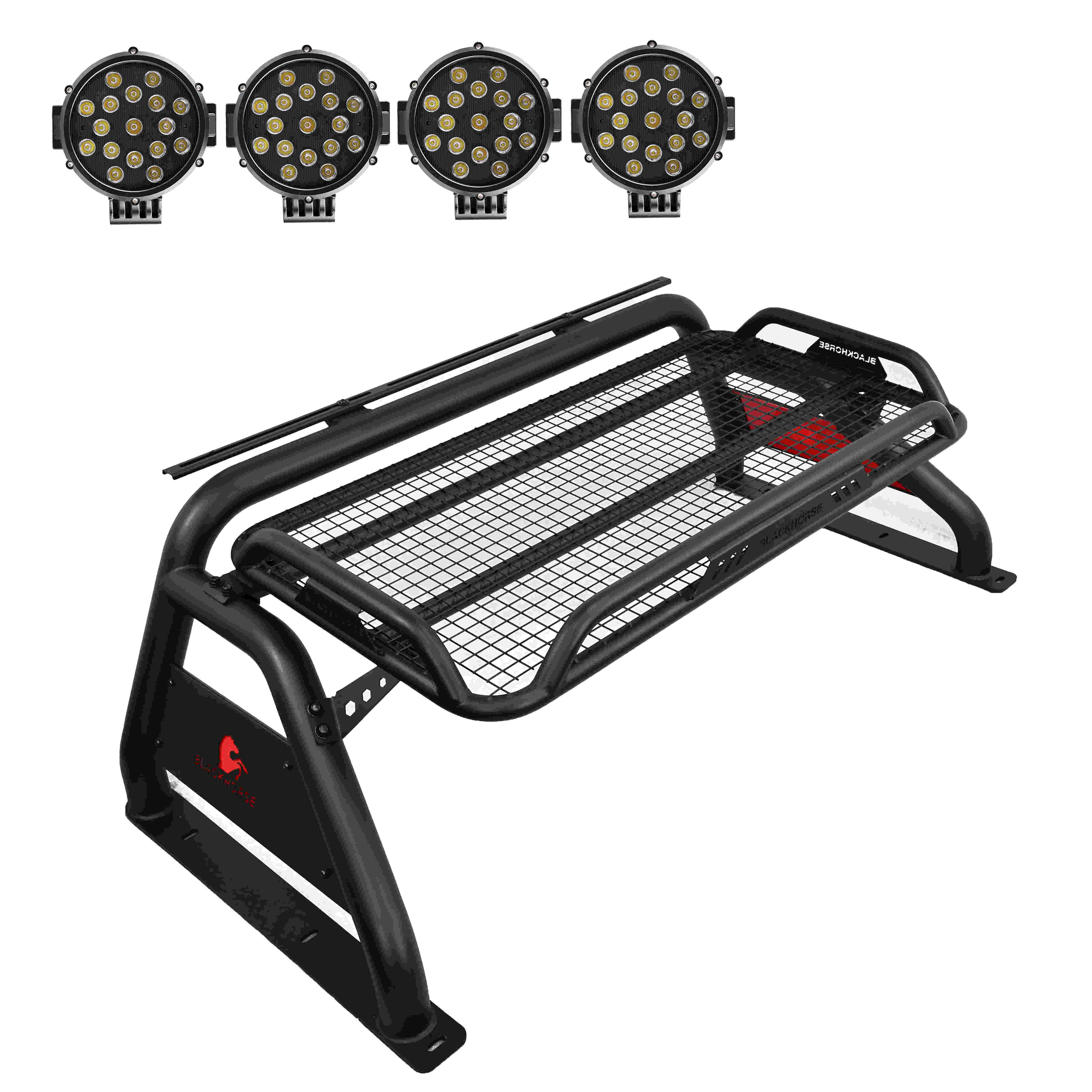 2005-2021 Nissan Frontier Atlas Roll Bar Kit Incl. 2 pairs of 7.0"Dia. LED Lights w/ Black Trim Rings w/ Wiring Harness and Switch | Black Horse Off Road - Image 6