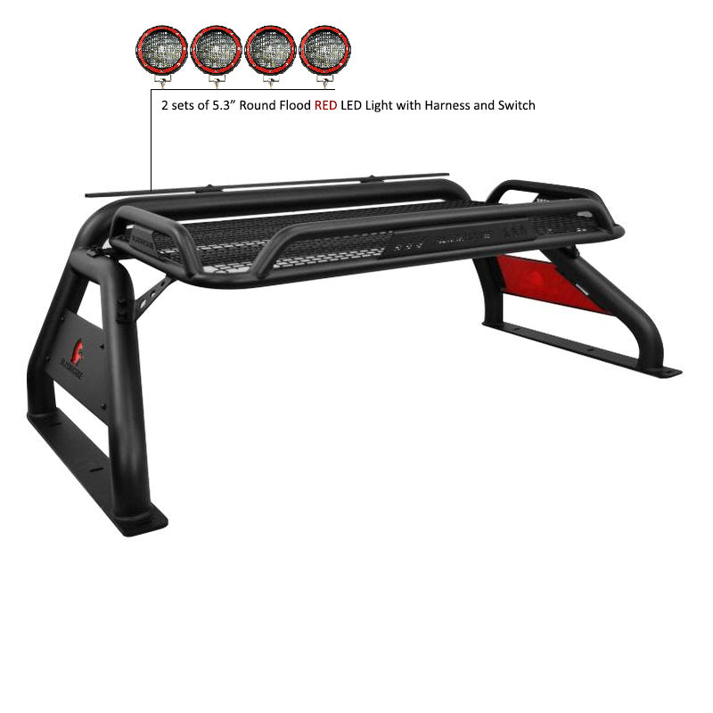 2005-2021 Nissan Frontier Atlas Roll Bar Kit 2 sets of 5.3" Dia. Black LED Flood Lights w/ Harness and Switch | Black Horse Off Road - Image 5