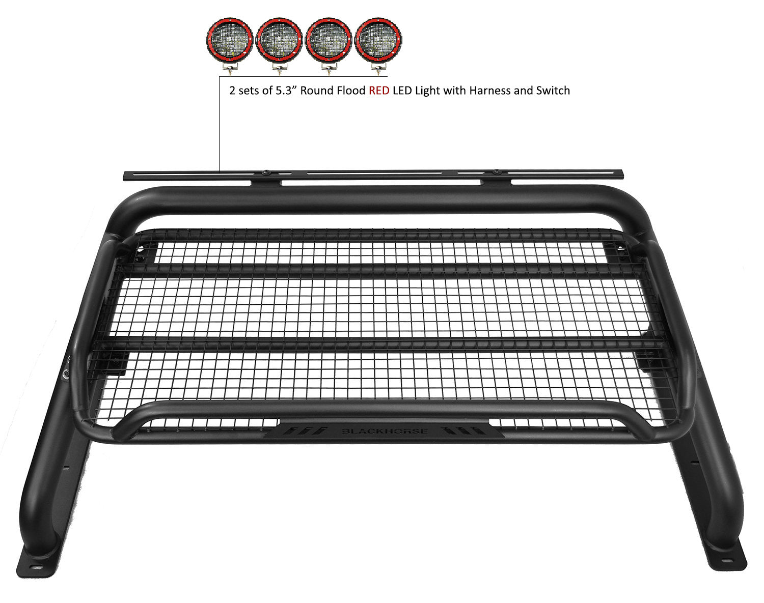 2005-2021 Nissan Frontier Atlas Roll Bar Kit 2 sets of 5.3" Dia. Black LED Flood Lights w/ Harness and Switch | Black Horse Off Road - Image 6