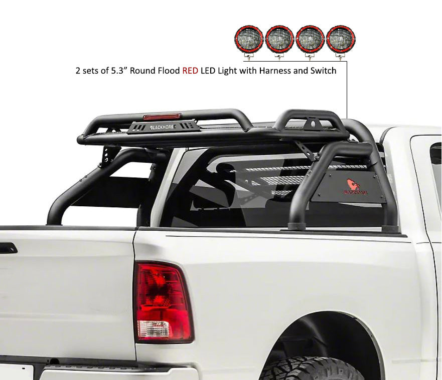 2015-2026 Toyota Tacoma Atlas Roll Bar Kit 2 sets of 5.3" Dia. Black LED Flood Lights w/ Harness and Switch | Black Horse Off Road - Image 6