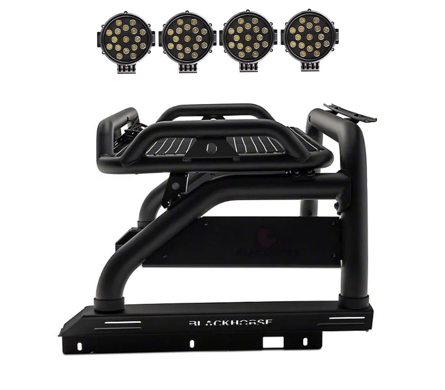 2005-2026 Toyota Tacoma Atlas Roll Bar Kit Incl. 2 pairs of 7.0"Dia. LED Lights w/ Black Trim Rings w/ Wiring Harness and Switch | Black Horse Off Road - Image 4
