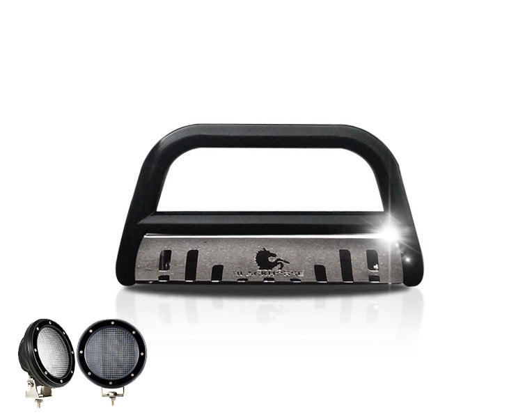 1997-2007 Ford Expedition / Lincoln Navigator Bull Bar Kit Skid Plate Pair of 5.3" Dia. LED Flood Lights w/ Black Trim Rings Wiring Harness and Switch | Black Horse Off Road - Image 2