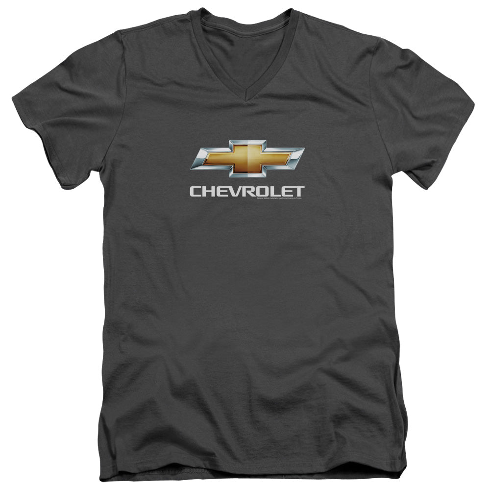 Chevy Bowtie Stacked-Adult Slim Fit V Neck Cotton