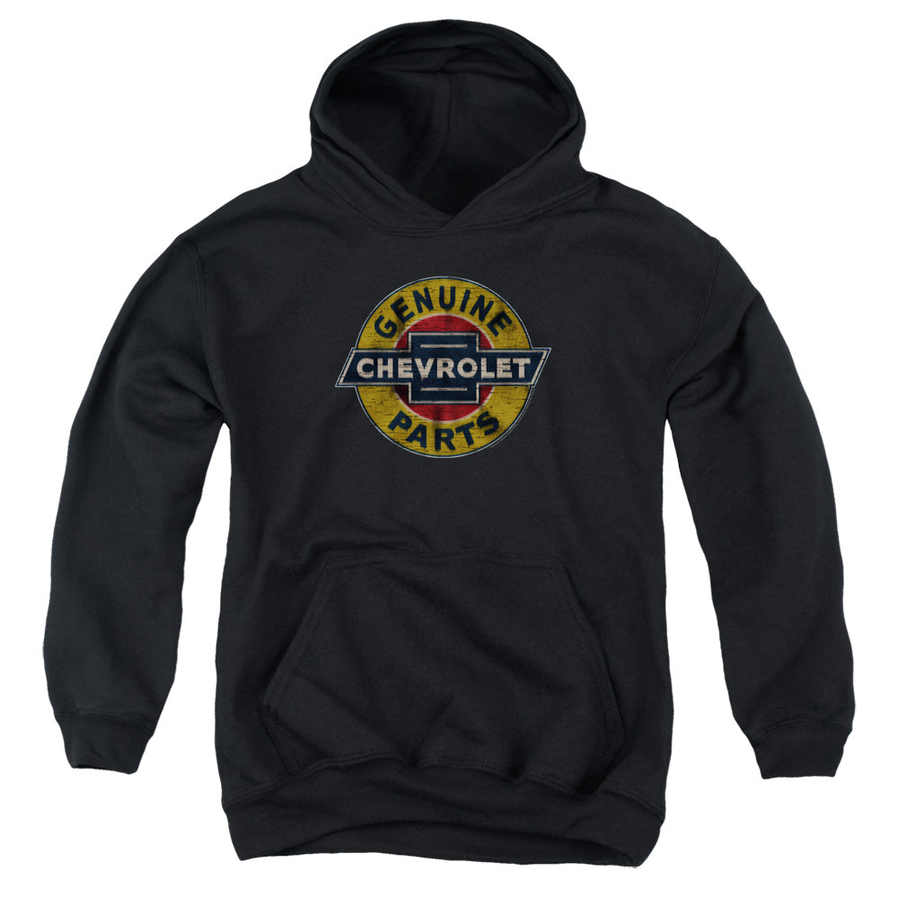 Chevrolet Genuine Chevy Parts Distressed Sign-Youth Hooded Sweatshirt-Black