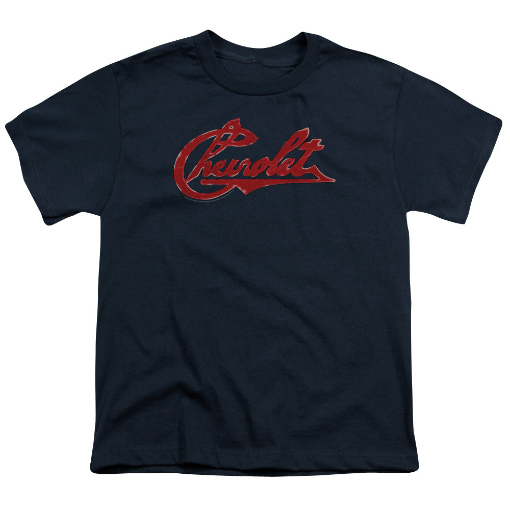 Chevrolet Script Distressed - Youth Short Sleeve - Navy