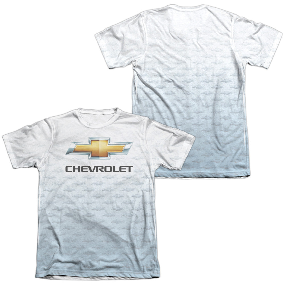 Chevrolet Logo Repeat (Front/Back Print)-Adult Regular Fit Short Sleeve 65/35 Poly/Cotton-White