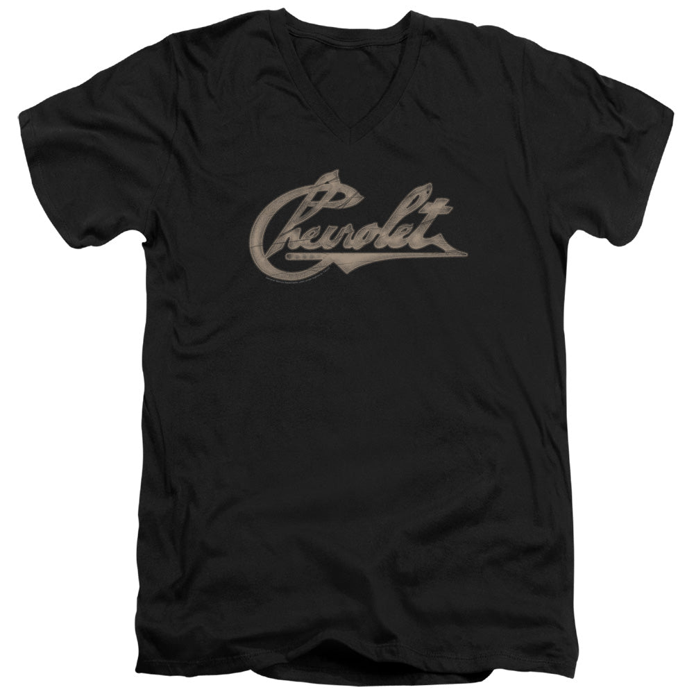 Chevrolet Script-Adult Slim Fit V Neck Cotton-Black