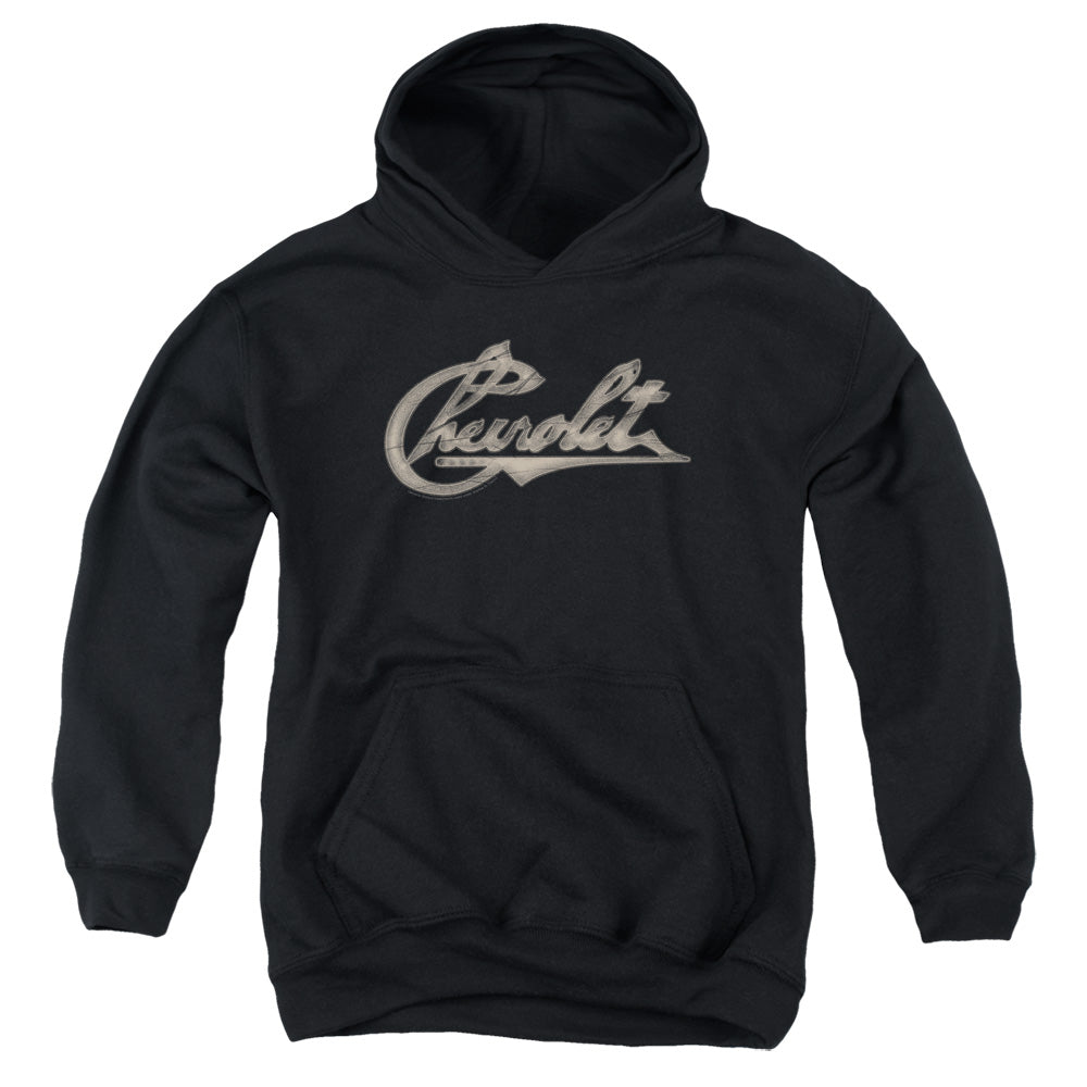 Chevrolet Script-Youth Hooded Sweatshirt-Black