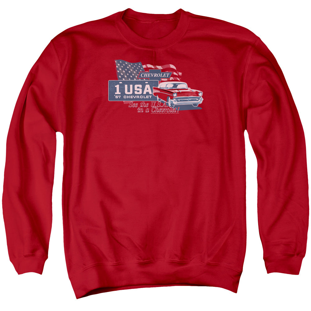 Chevrolet See The USA-Adult Crewneck Sweatshirt-Red