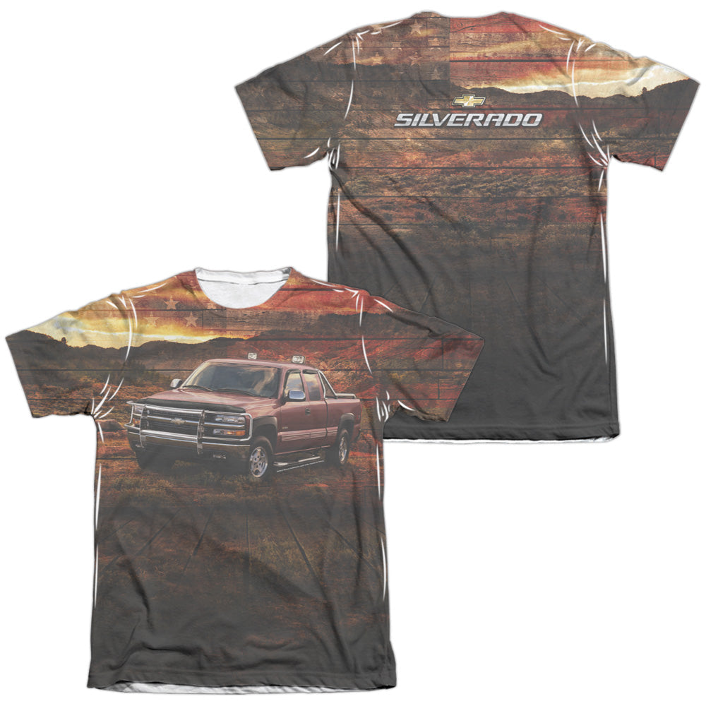 Chevrolet Silverado in the Mud (Front/Back Print)-Adult Regular Fit Short Sleeve 65/35 Poly/Cotton-White