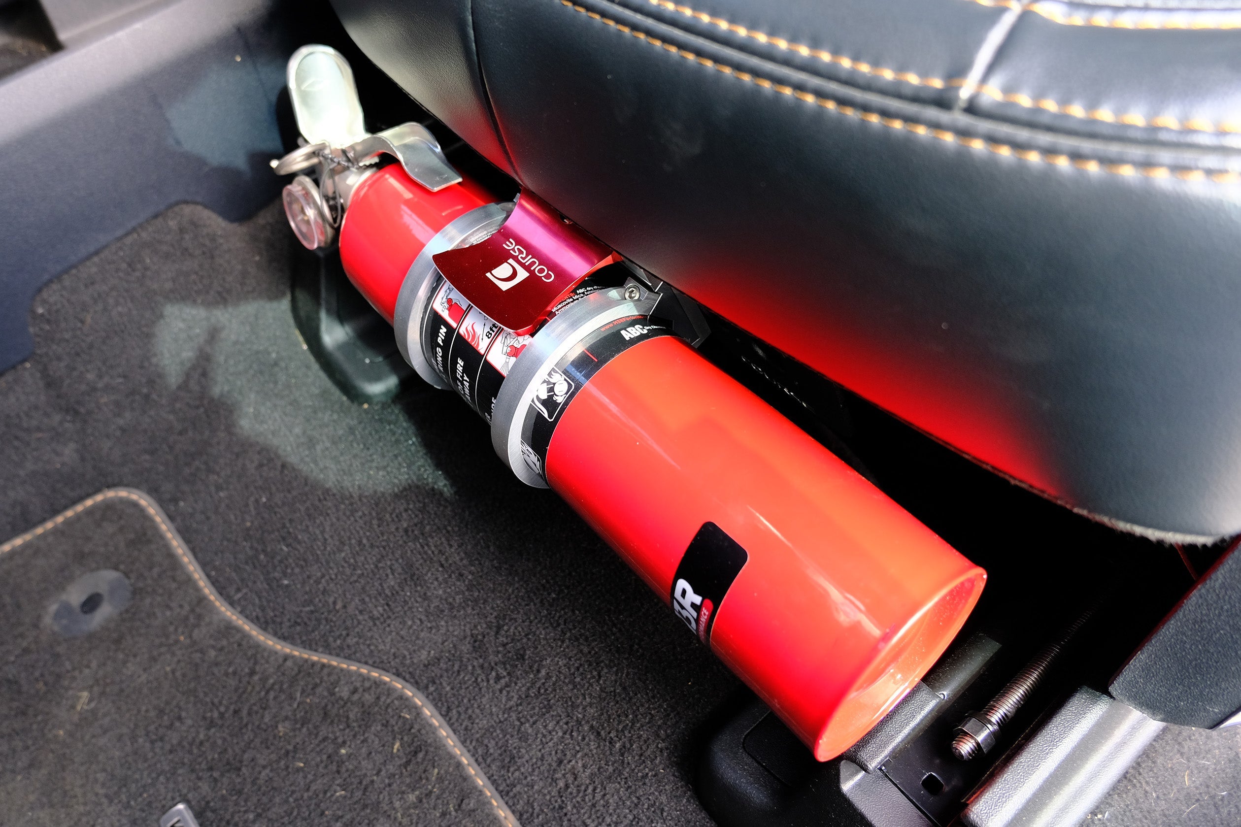 Direct Fit Fire Extinguisher Mount - Seat - Ford F-Series (including Super Duty & Expedition) (2018+), Escape, Mustang (2018-2022), Mustang Mach E (2020+)