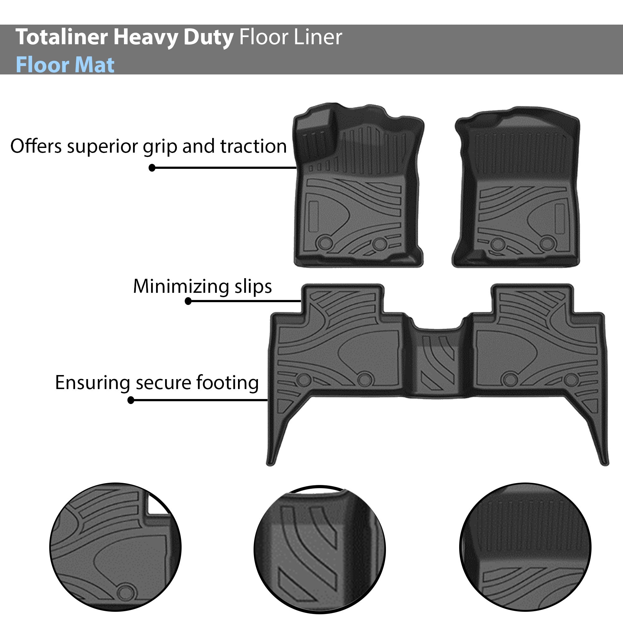 2018-2023 Toyota Tacoma Totaliner Heavy Duty Floor Liner Anti-Skid | Black Horse Off Road - Image 3