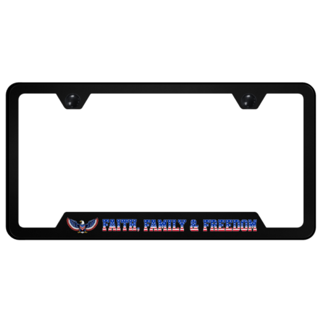 Faith, Family & Freedom Eagle License Plate Frame | UV Print on Black