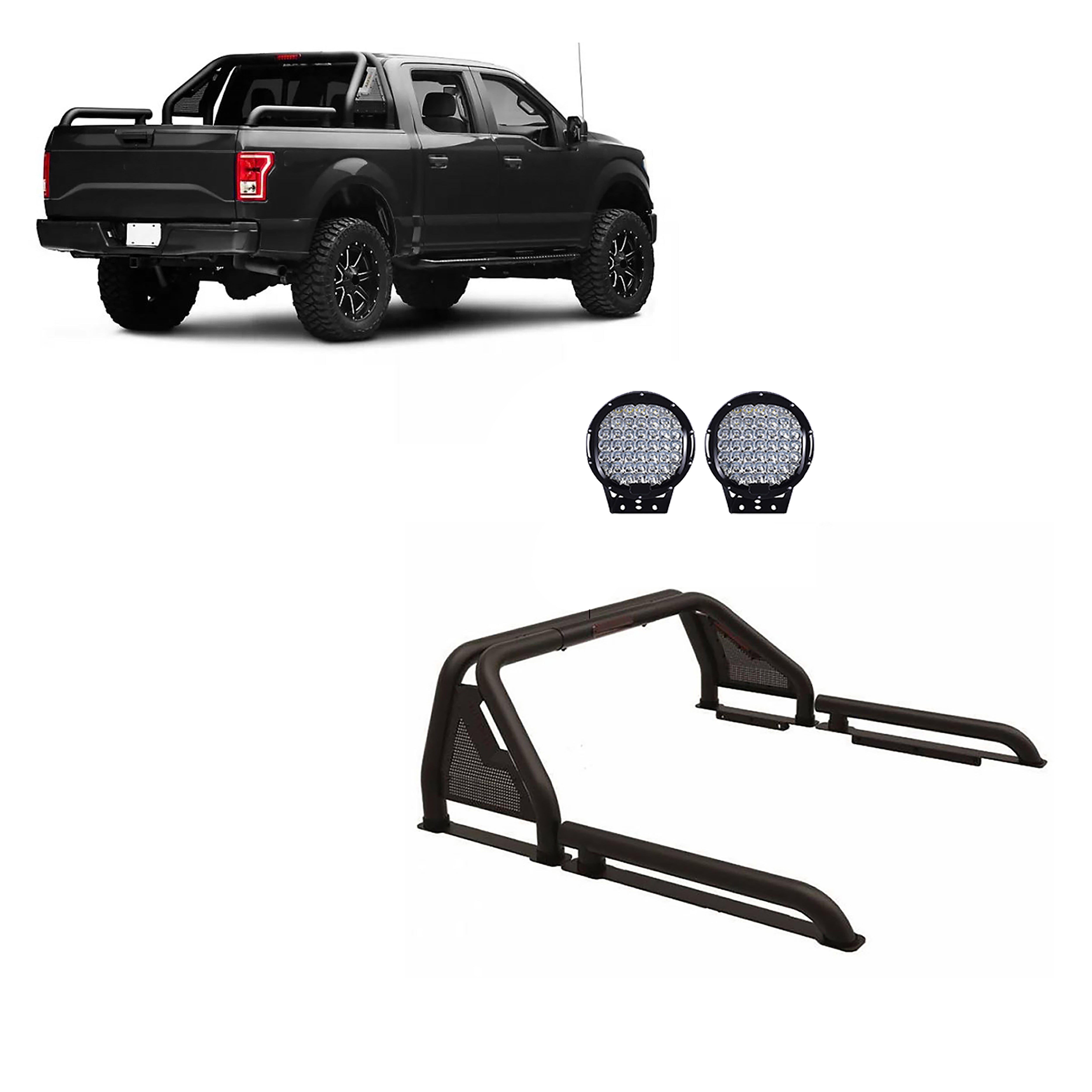 Gladiator Roll Bar Kit Modular W/ Set of 9" Black Round LED Light | Black Horse Off Road - Image 1
