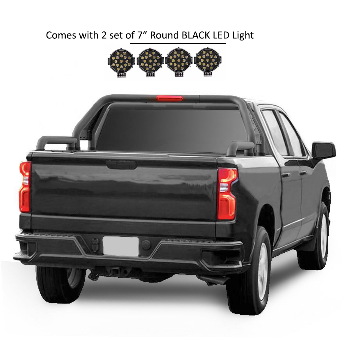 Gladiator Roll Bar Kit Modular Incl. 2 pairs of 7.0"Dia. LED Lights w/ Black Trim Rings w/ Wiring Harness and Switch | Black Horse Off Road - Image 9