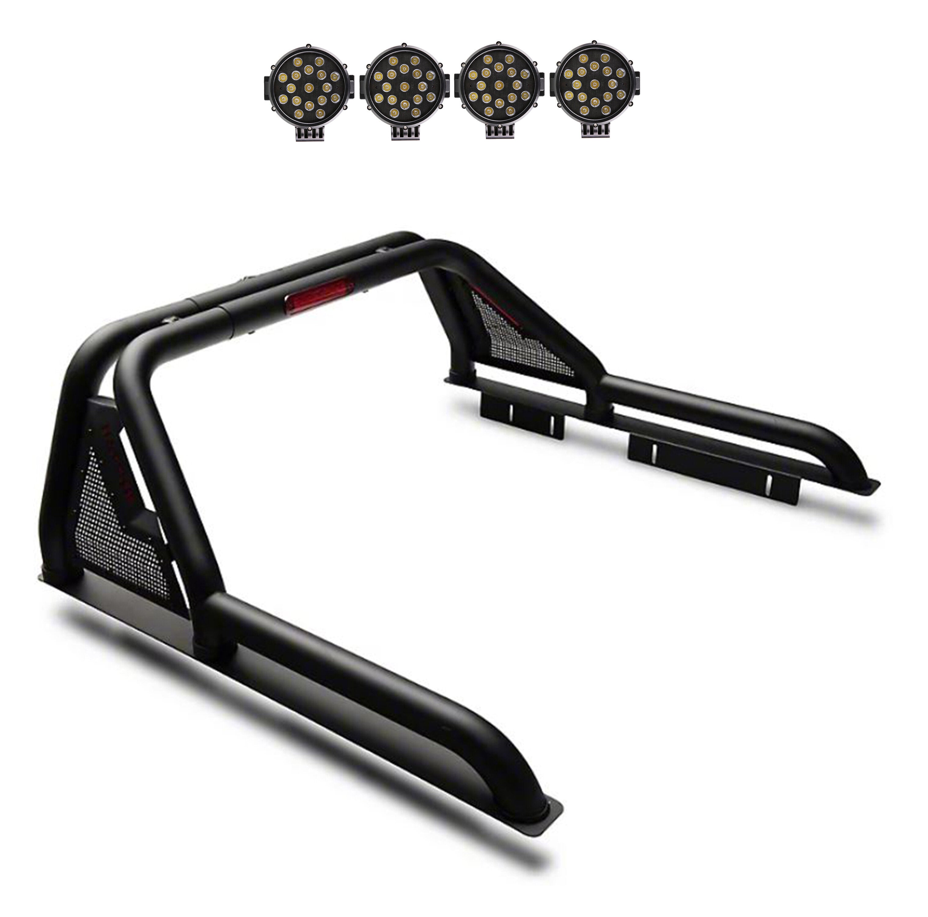 2015-2026 Canyon Gladiator Roll Bar Kit Modular Incl. 2 pairs of 7.0"Dia. LED Lights w/ Black Trim Rings w/ Wiring Harness and Switch | Black Horse Off Road - Image 1