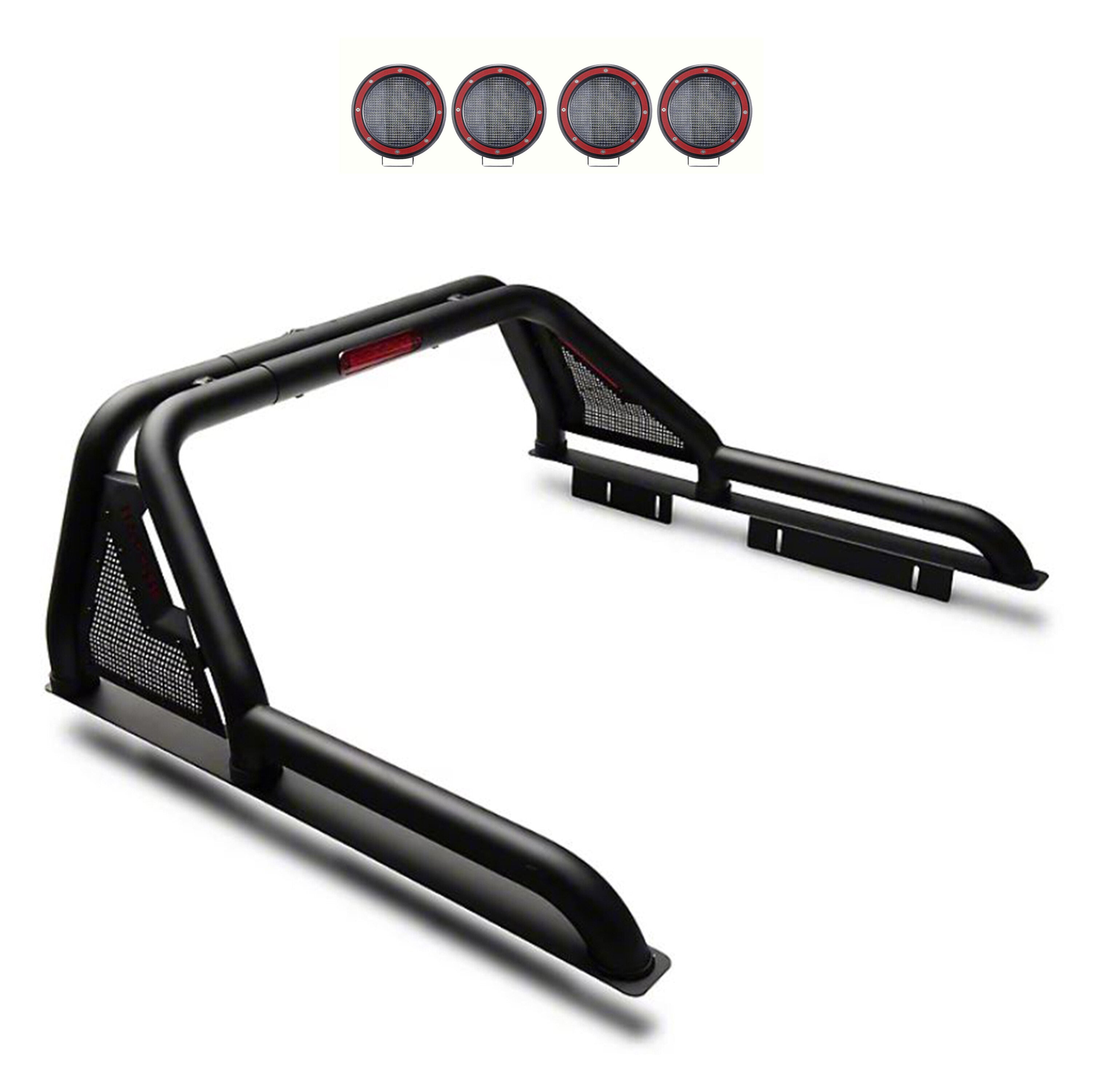 2015-2026 Canyon Gladiator Roll Bar Kit Modular 2 sets of 5.3" Dia. Black LED Flood Lights w/ Harness and Switch | Black Horse Off Road - Image 1