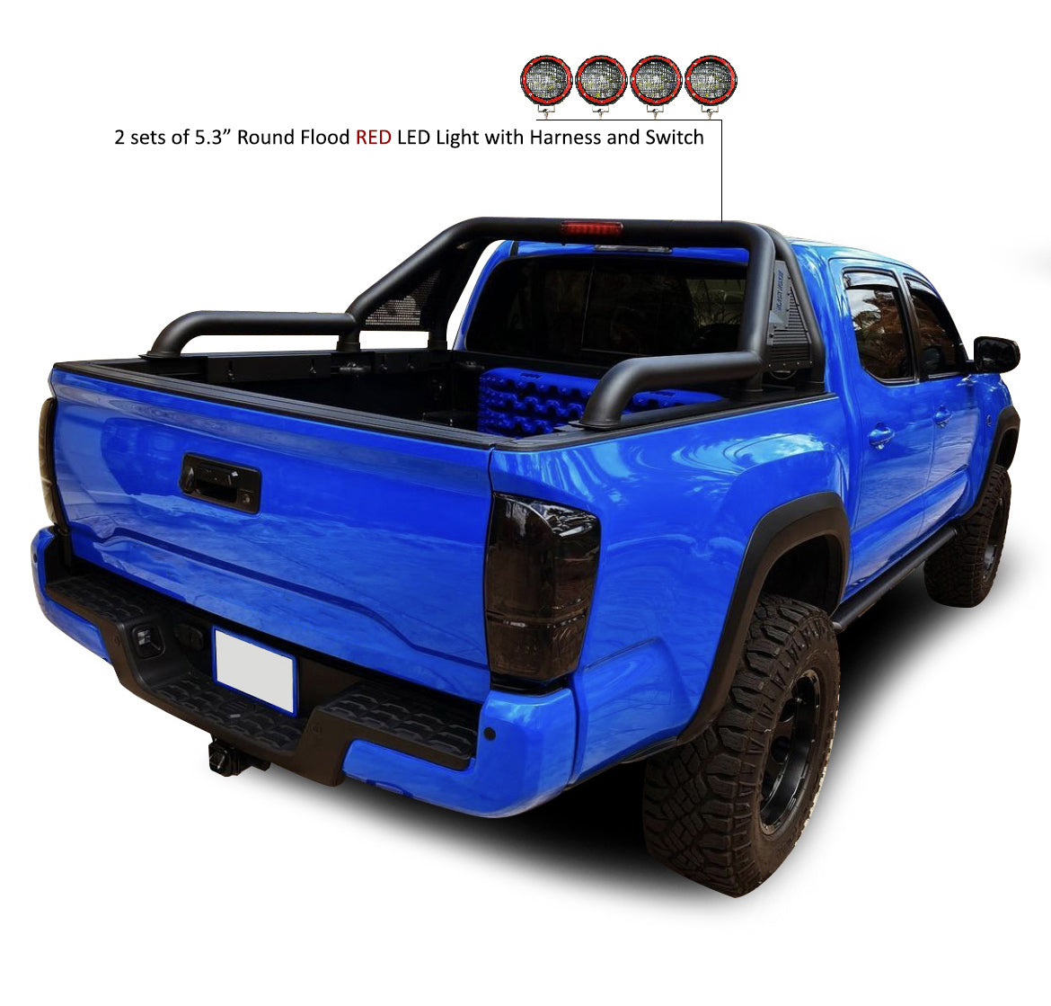 2015-2026 Canyon Gladiator Roll Bar Kit Modular 2 sets of 5.3" Dia. Black LED Flood Lights w/ Harness and Switch | Black Horse Off Road - Image 9