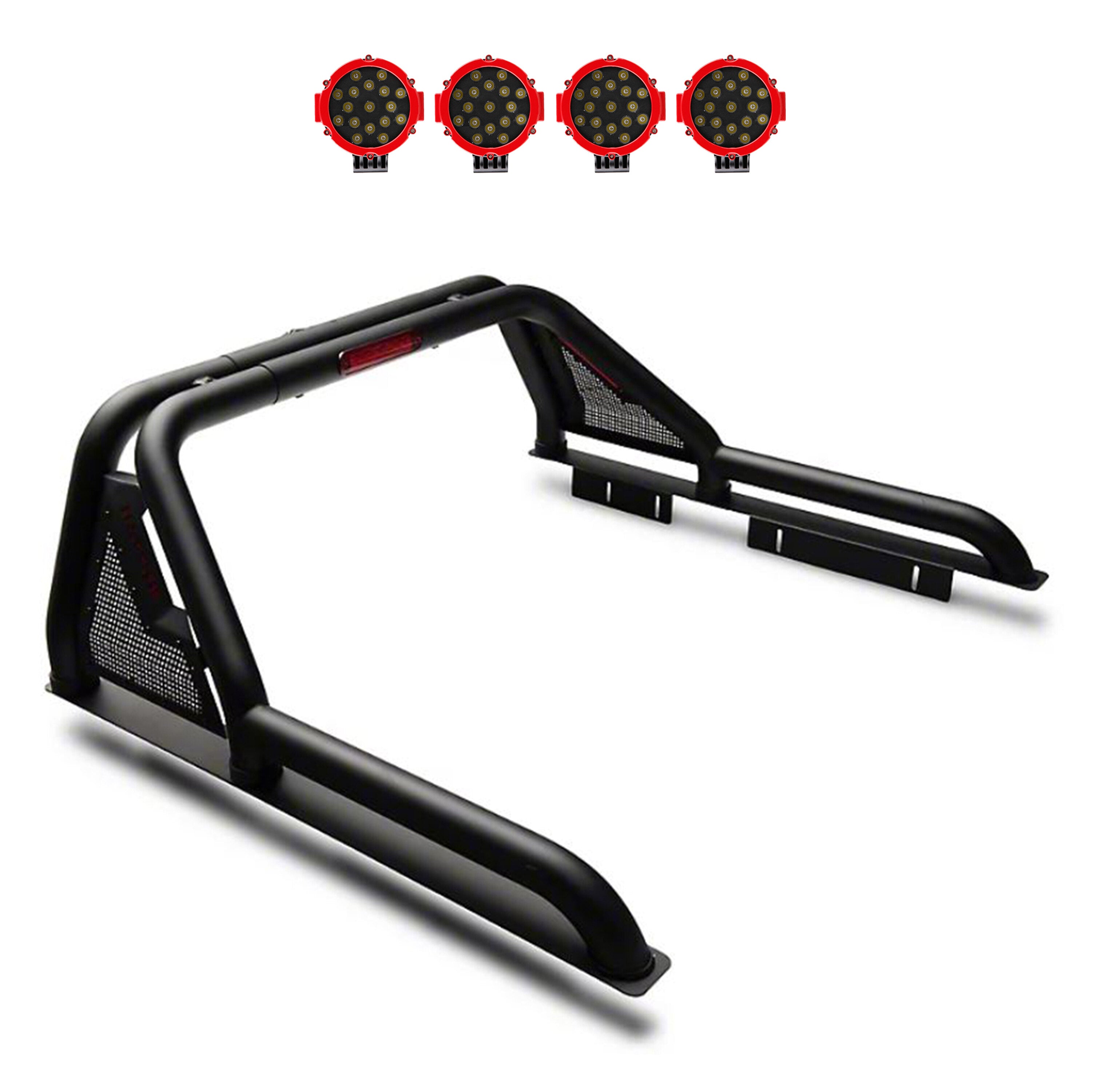 2015-2026 Canyon Gladiator Roll Bar Kit Modular Incl. 2 pairs of 7.0"Dia. LED Lights w/Red Trim Rings w/ Wiring Harness and Switch | Black Horse Off Road - Image 1