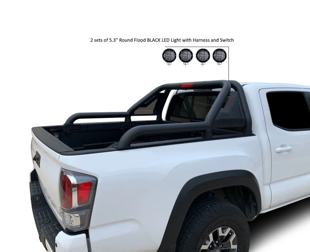 2005-2021 Nissan Frontier Gladiator Roll Bar Kit Modular 2 sets of 5.3" Dia. Black LED Flood Lights w/ Harness and Switch | Black Horse Off Road - Image 10