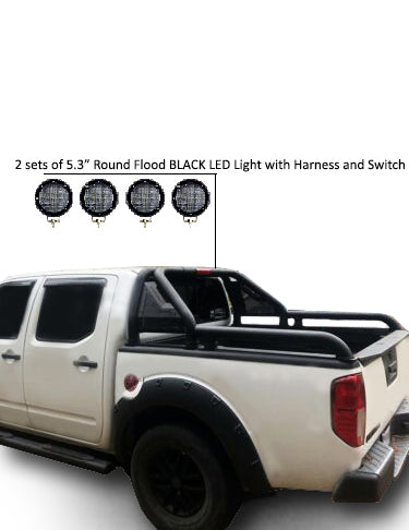 2005-2021 Nissan Frontier Gladiator Roll Bar Kit Modular 2 sets of 5.3" Dia. Black LED Flood Lights w/ Harness and Switch | Black Horse Off Road - Image 9