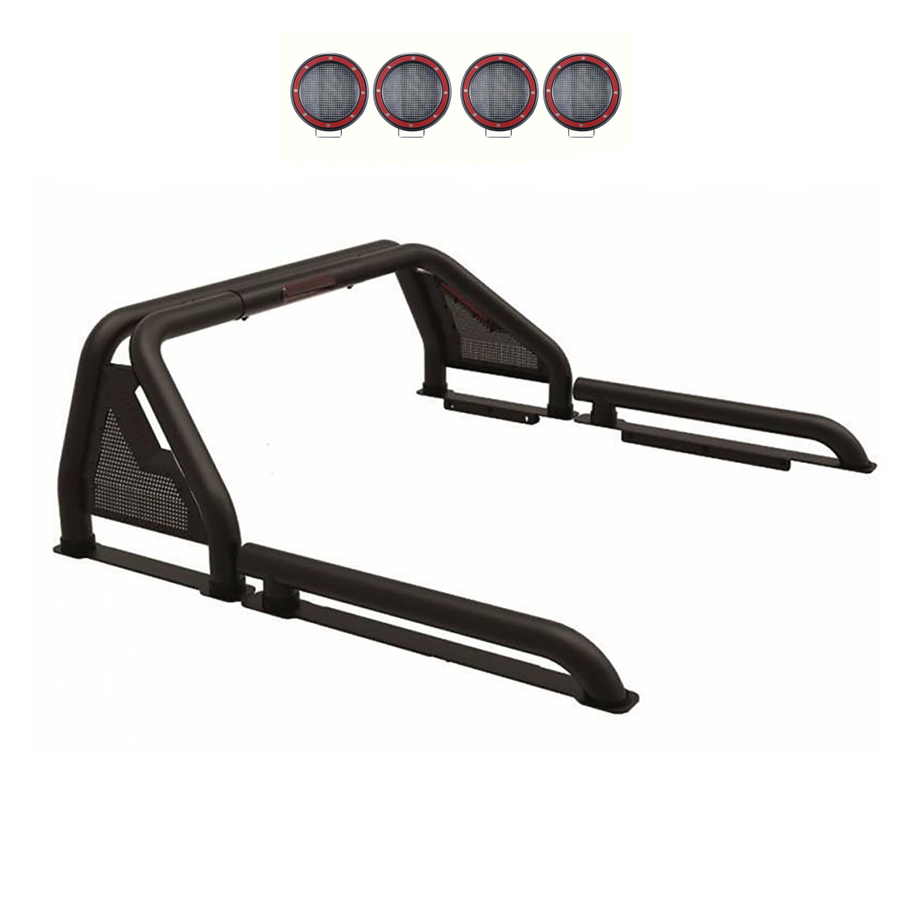 2005-2021 Nissan Frontier Gladiator Roll Bar Kit Modular 2 sets of 5.3" Dia. Black LED Flood Lights w/ Harness and Switch | Black Horse Off Road - Image 1