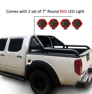 2005-2021 Nissan Frontier Gladiator Roll Bar Kit Modular Incl. 2 pairs of 7.0"Dia. LED Lights w/Red Trim Rings w/ Wiring Harness and Switch | Black Horse Off Road - Image 8