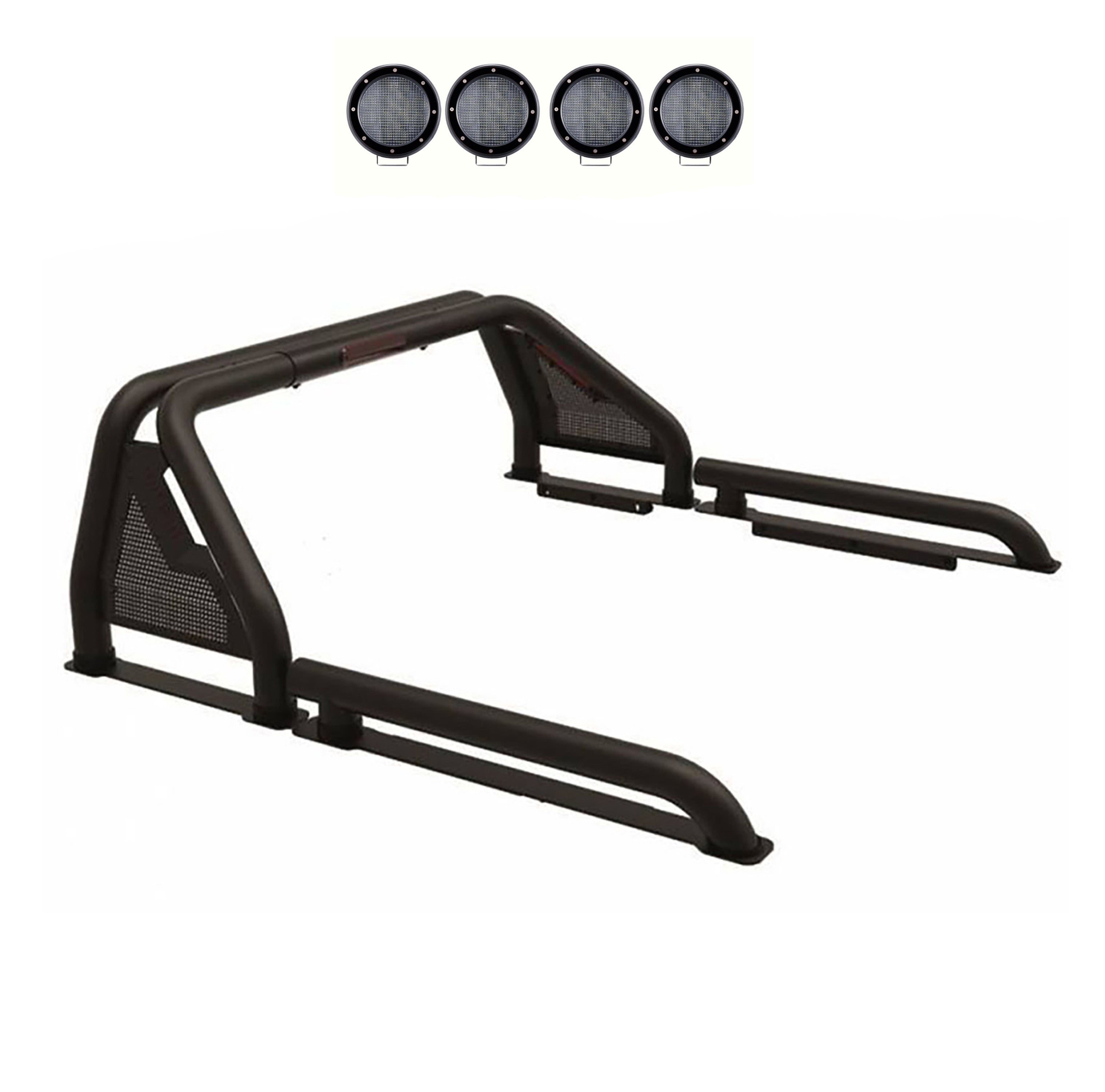 2019-2026 Ford Ranger Gladiator Roll Bar Kit Modular 2 sets of 5.3" Dia. Black LED Flood Lights w/ Harness and Switch | Black Horse Off Road - Image 1